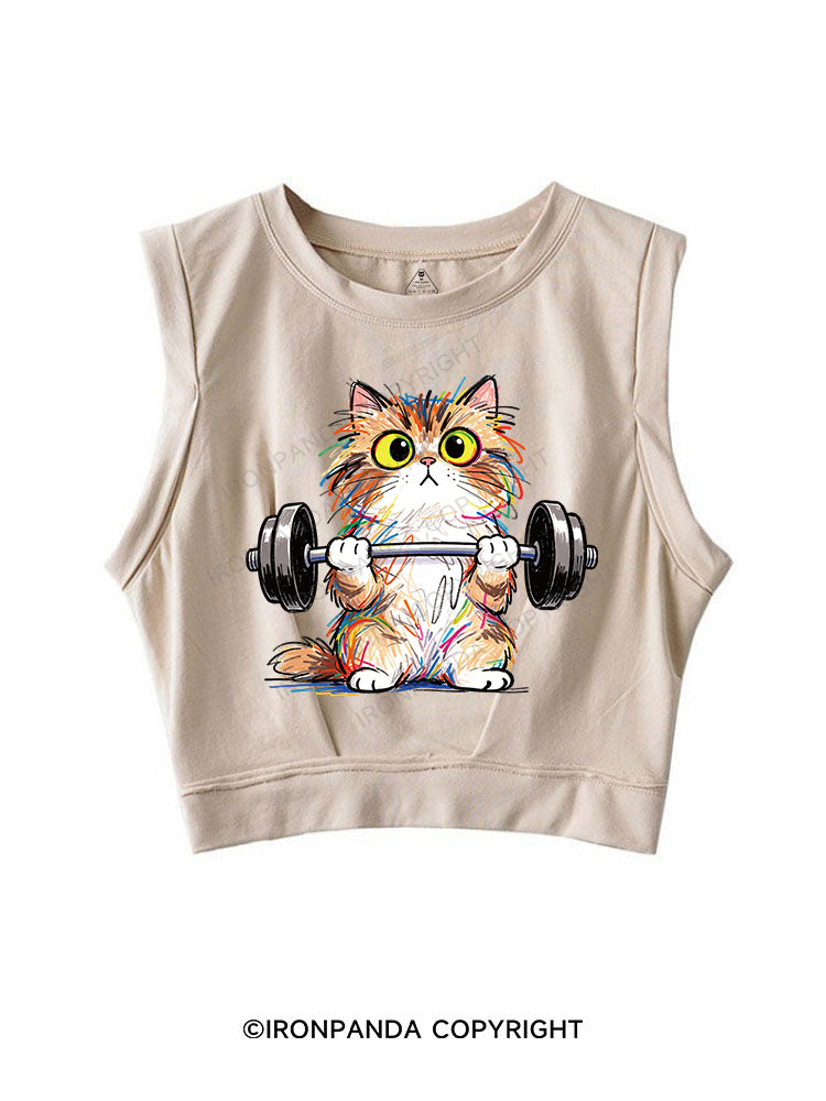 Scribble Kitty Curls SLEEVELESS CROP TOPS