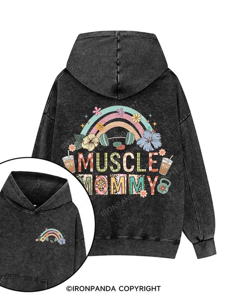 MUSCLE MOMMY Printed Washed Gym Hoodie