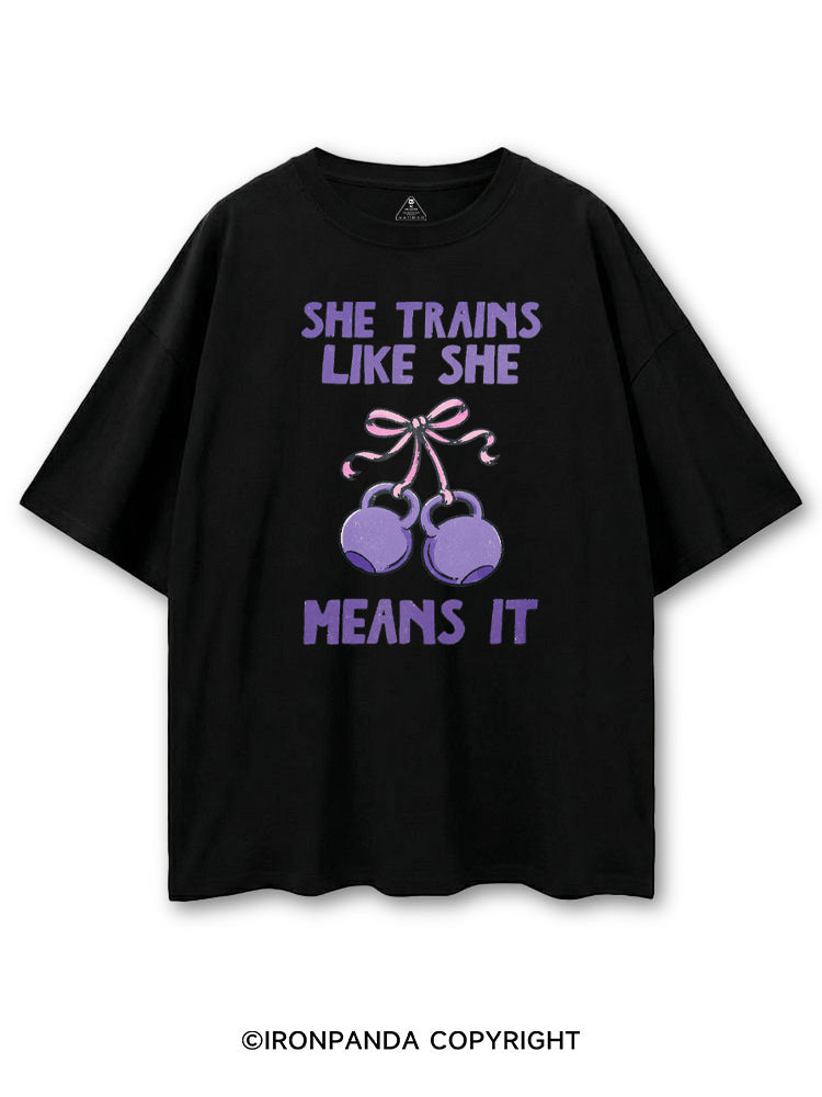 SHE TRAINS LIKE SHE MEANS IT COTTON PUMP COVER