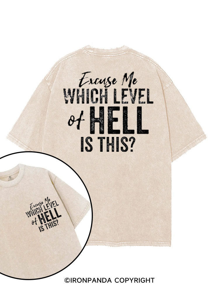 EXCUSE ME WHICH LEVEL OF HELL IS THIS printed Gym Shirt