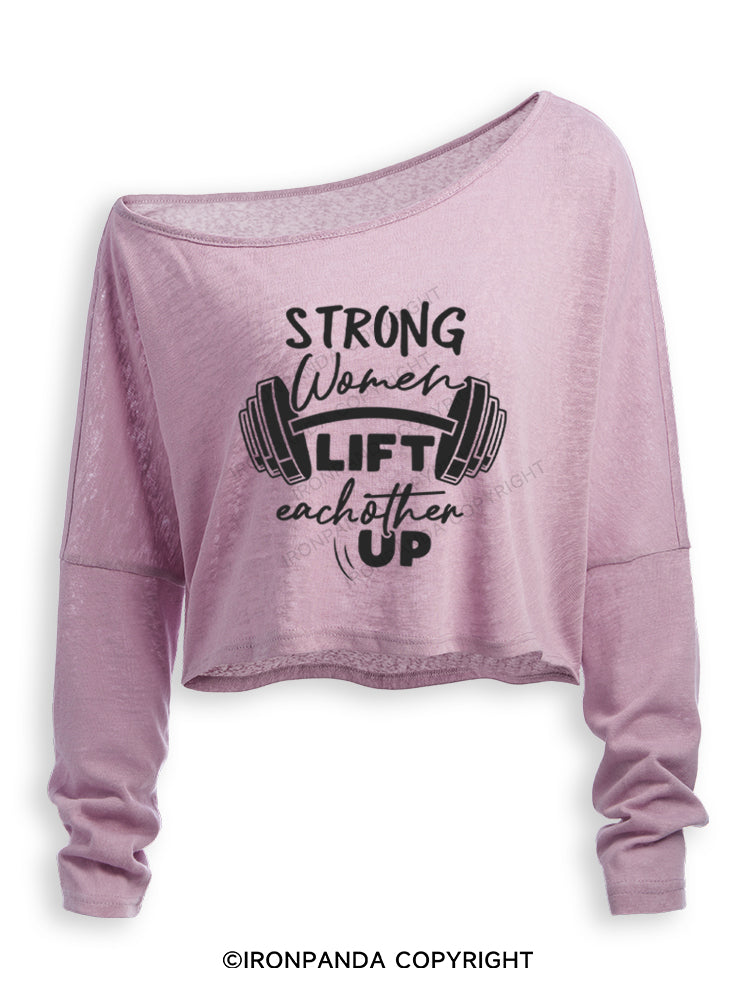 Strong Women Lift eachother Up Off Shoulder Long Sleeve Crop Top