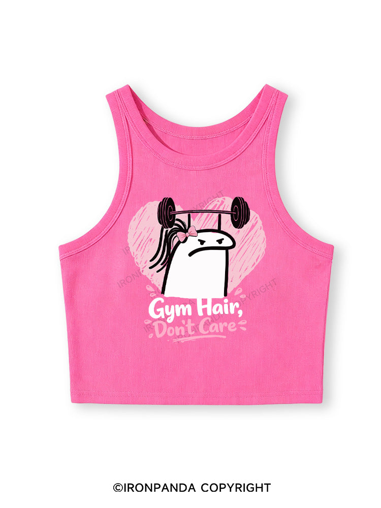 Gym Hair Don't Care Funny Gym Fitted Crop Tank Top
