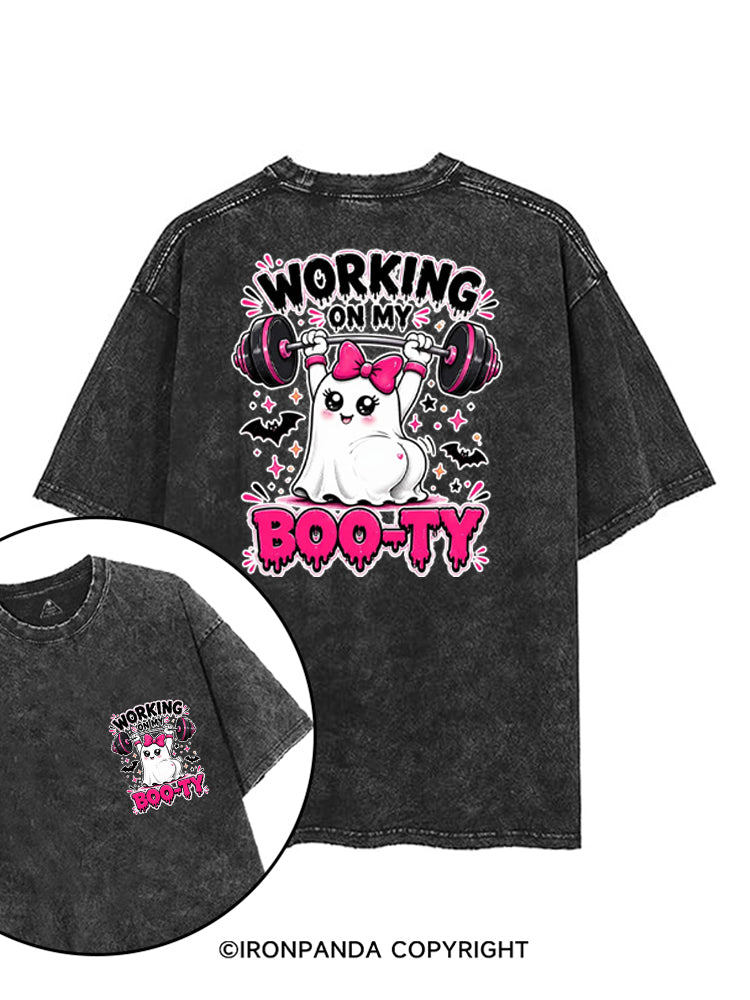 WORKING ON MY BOO-TY CUTE GYM GHOST printed Gym Shirt