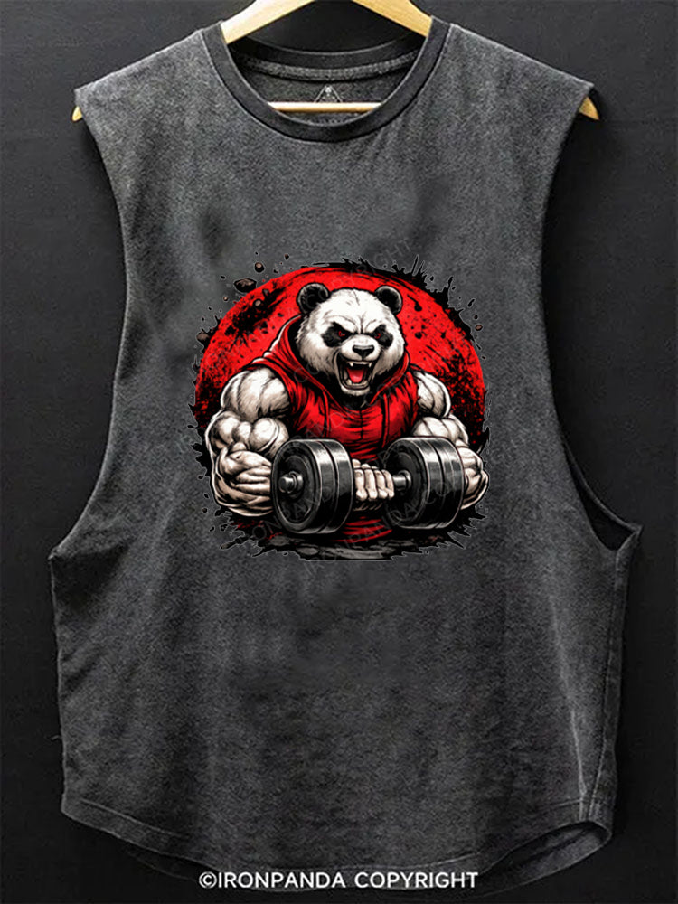 Buff Panda Lifting Weights Scoop Bottom Cotton Tank