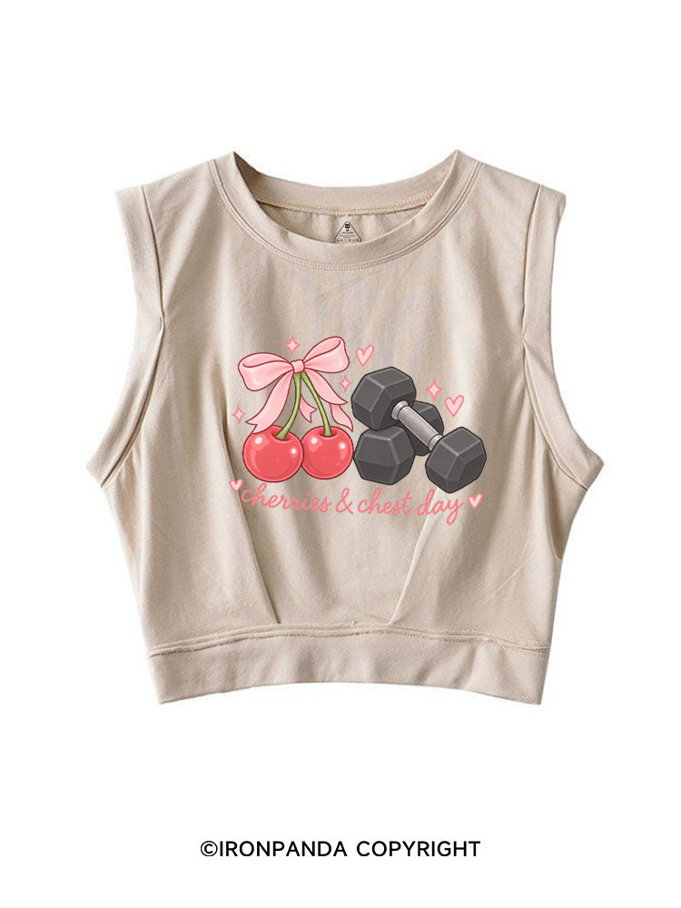 CHERRIES & CHEST DAY SLEEVELESS CROP TOPS