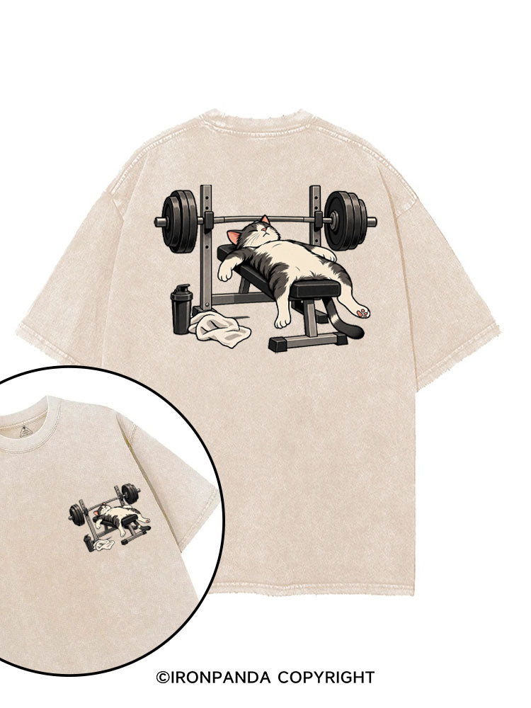 TIRED GYM CAT AFTER WORKOUT printed Gym Shirt