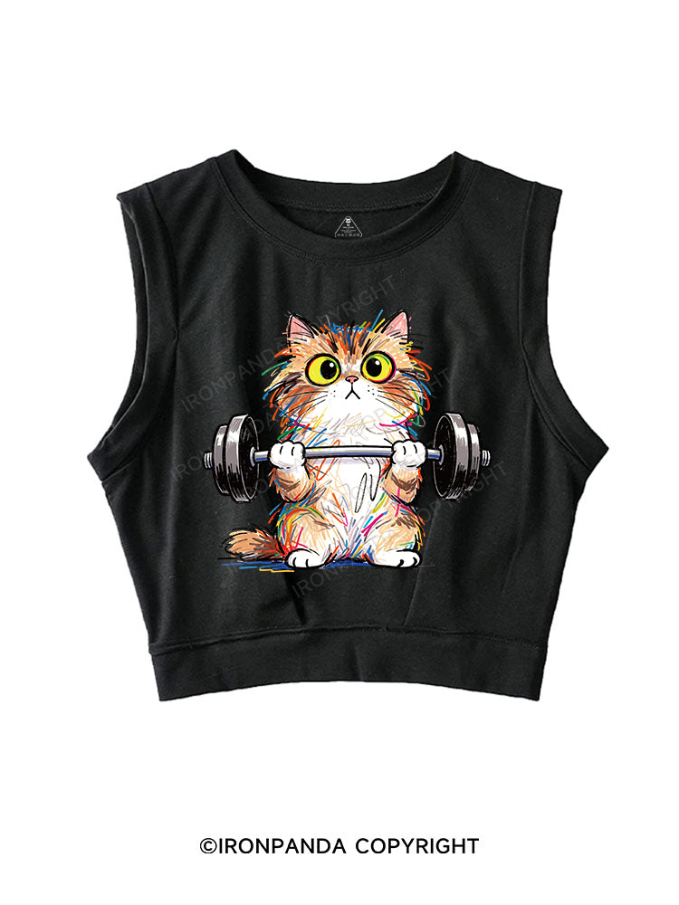 Scribble Kitty Curls SLEEVELESS CROP TOPS