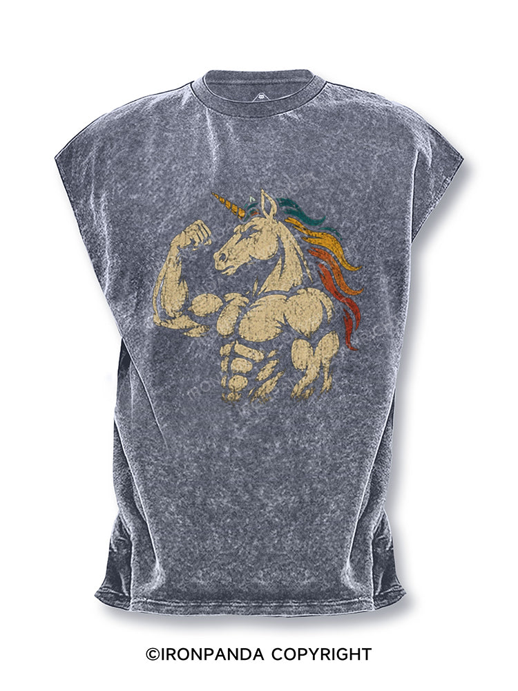 Retro Muscular Unicorn Power Fantasy Cut Off Tank