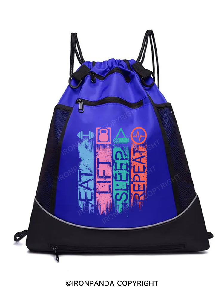 EAT,LIFT,SLEEP,REPEAT Gym Drawstring Bag