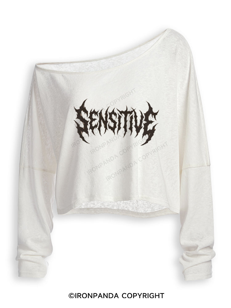 Sensitivity and Empathy is a Strength Off Shoulder Long Sleeve Crop Top