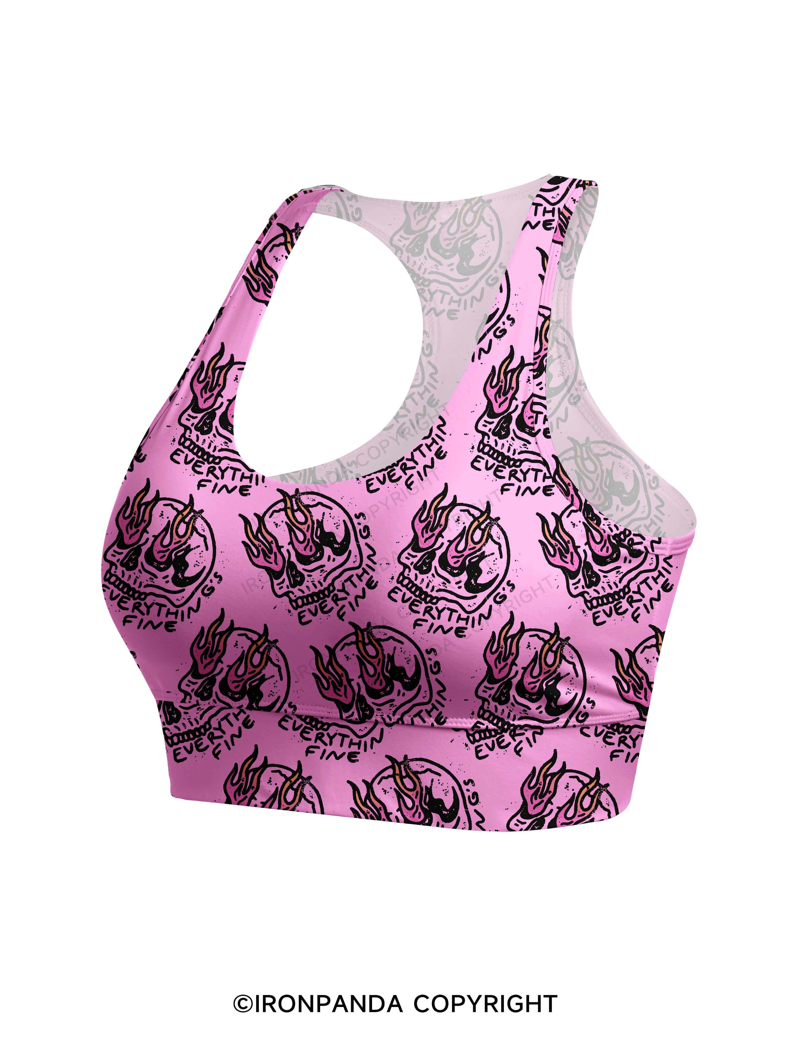 Everything is Fine Funny Skeleton Racerback Sports Bra