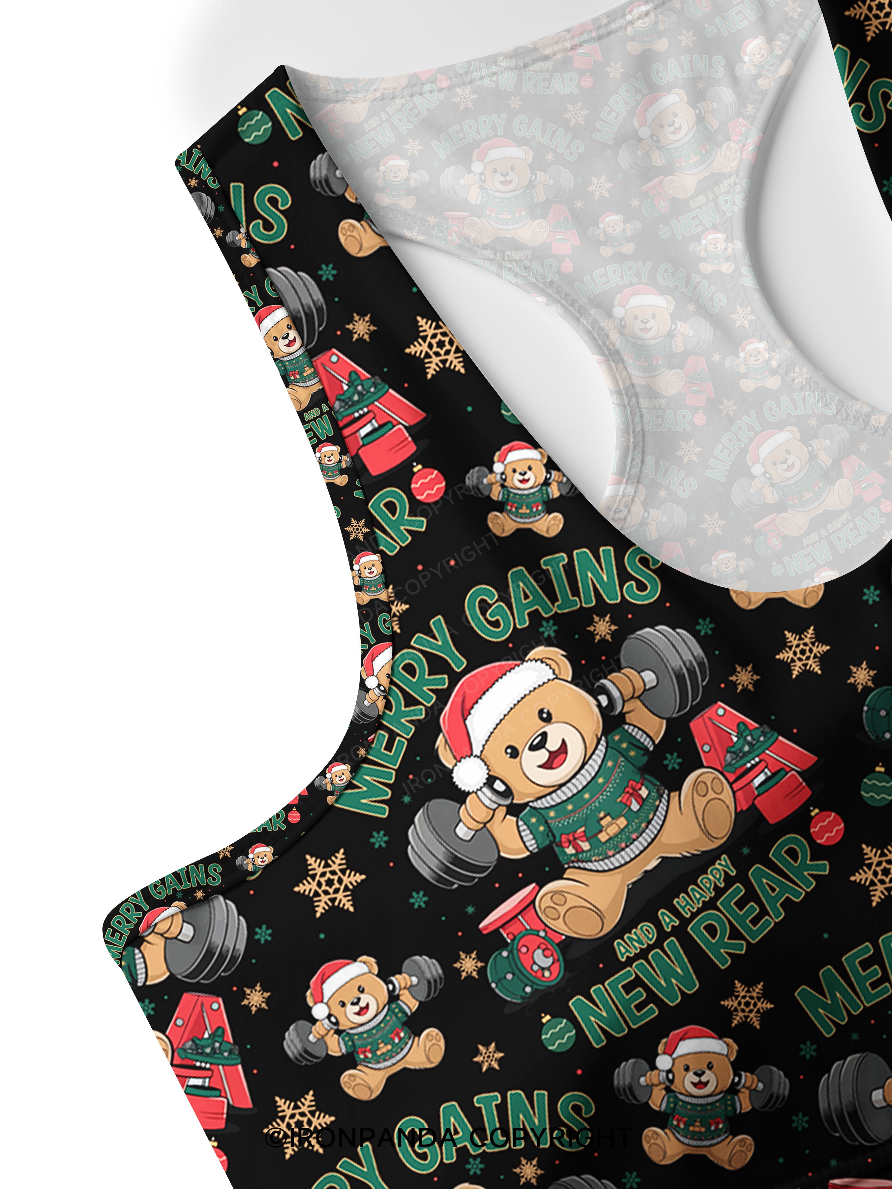 MERRY GAINS AND A HAPPY NEW REAR Racerback Sports Bra