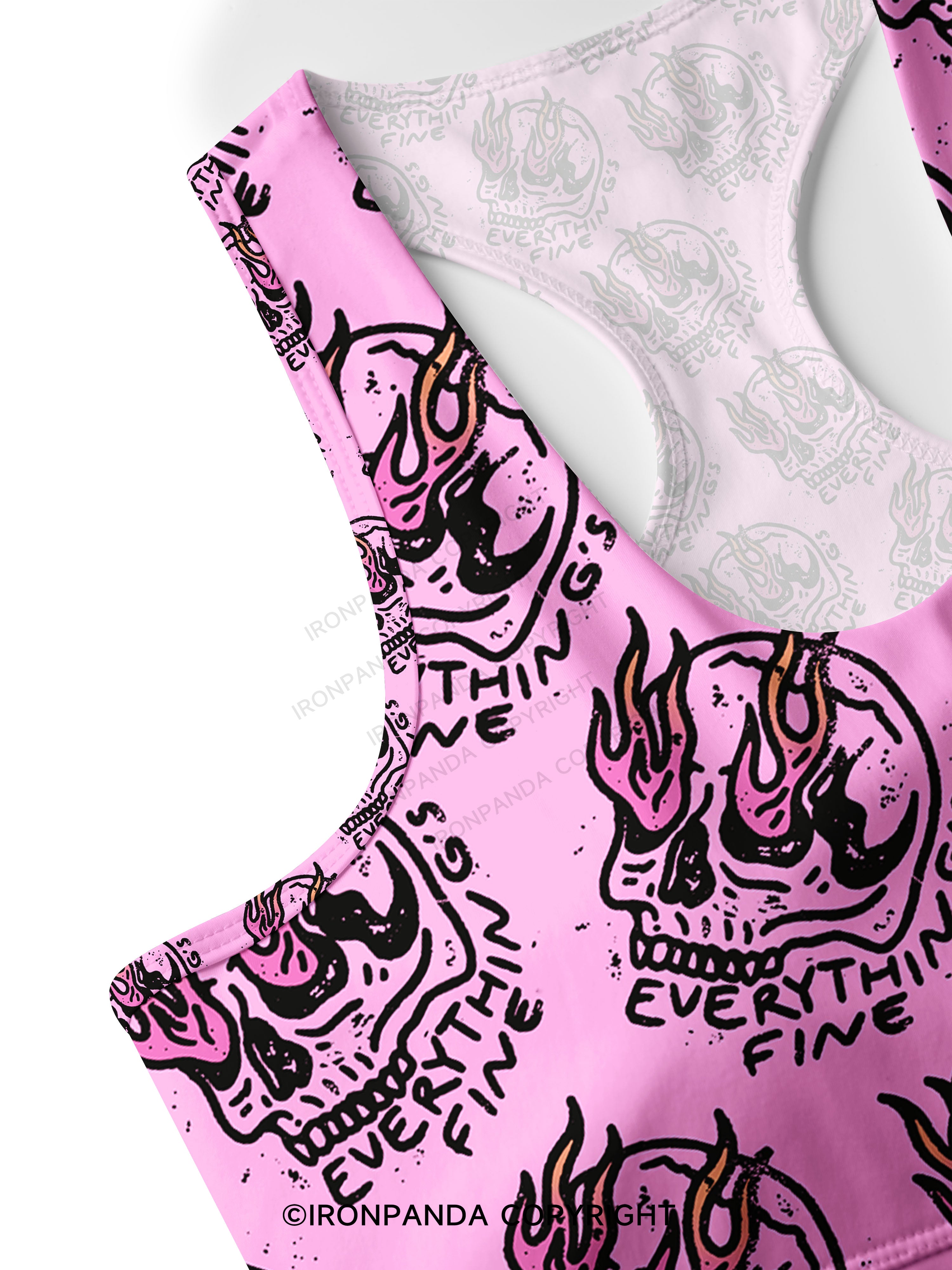 Everything is Fine Funny Skeleton Racerback Sports Bra