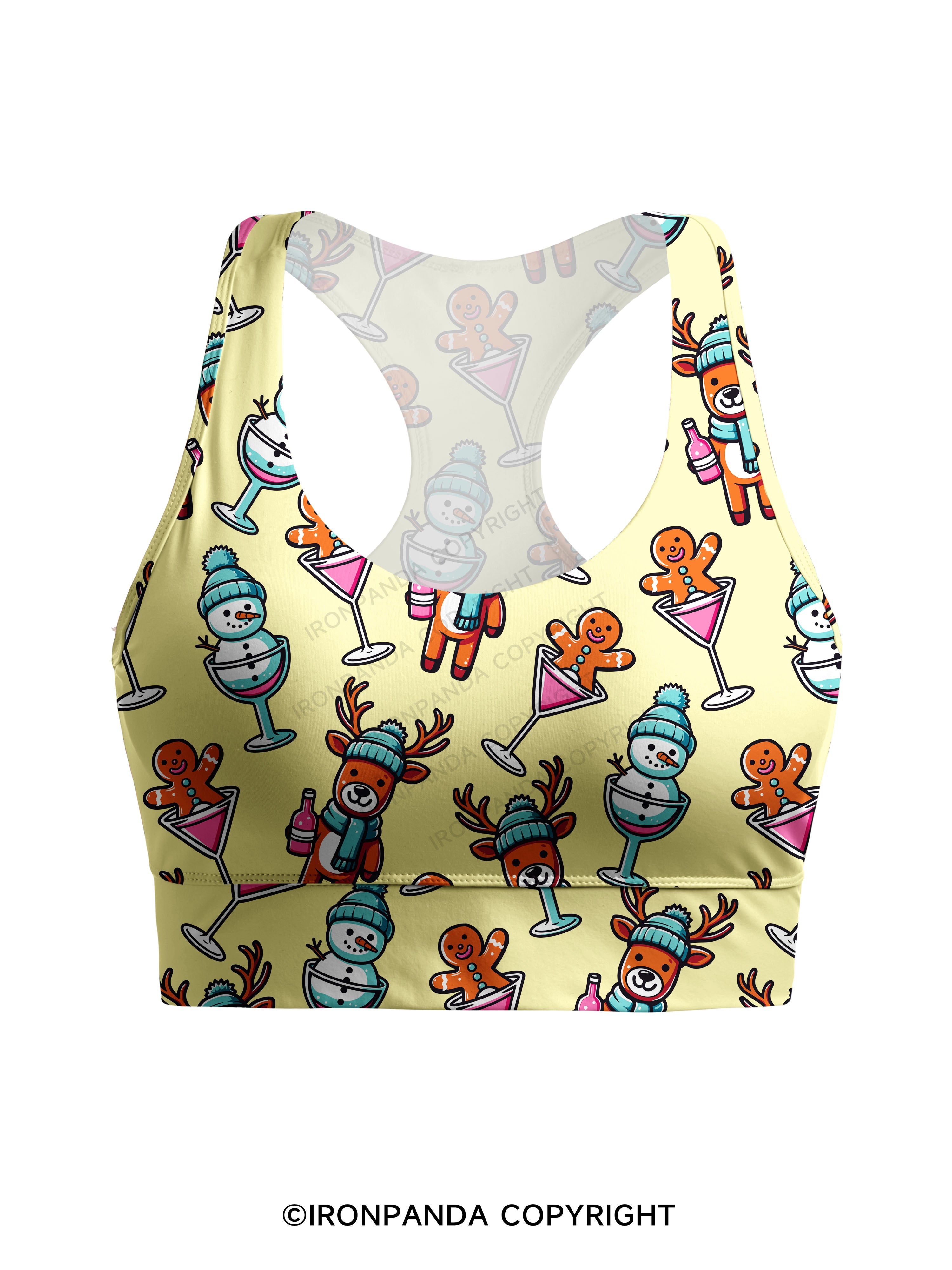 CUTESY CHRISTMAS DRINKING CREW Racerback Sports Bra