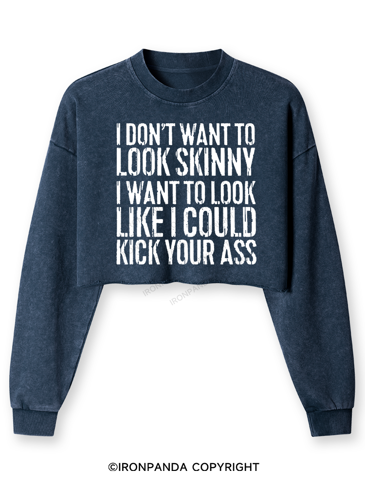 I DON'T WANT TO LOOK SKINNY Washed Long-Sleeve Crop Top
