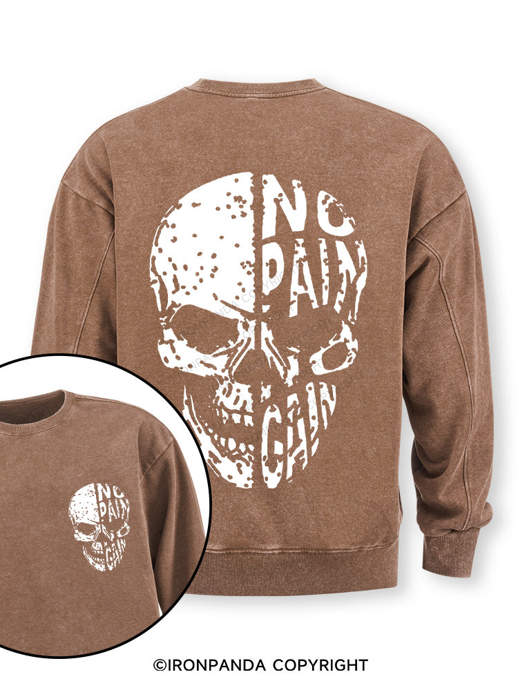 No pain No gain Skull Face Double-Sided Printed Washed Sweatshirt