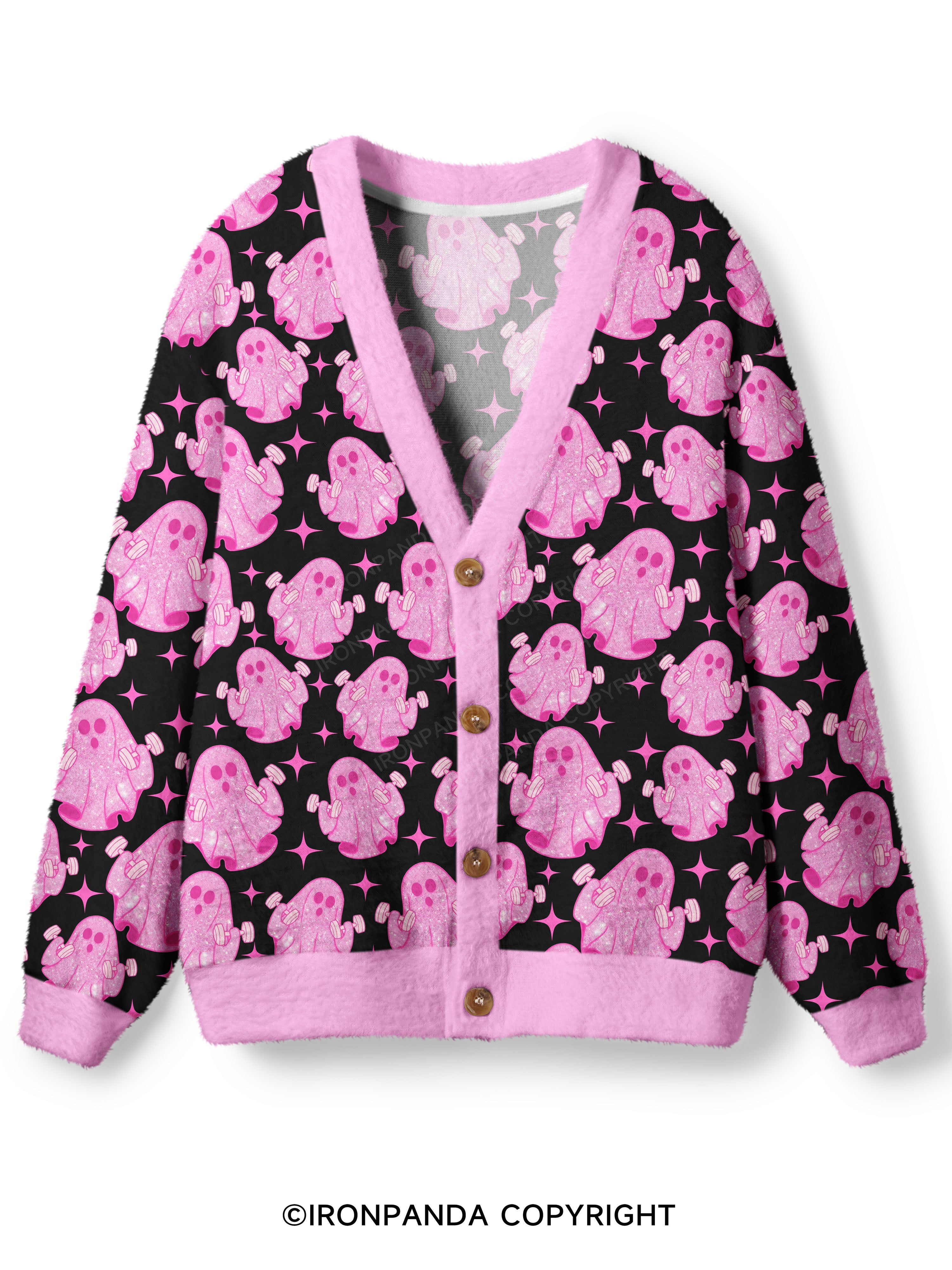 Pink Power Ghost Ugly Cardigan Sweater
