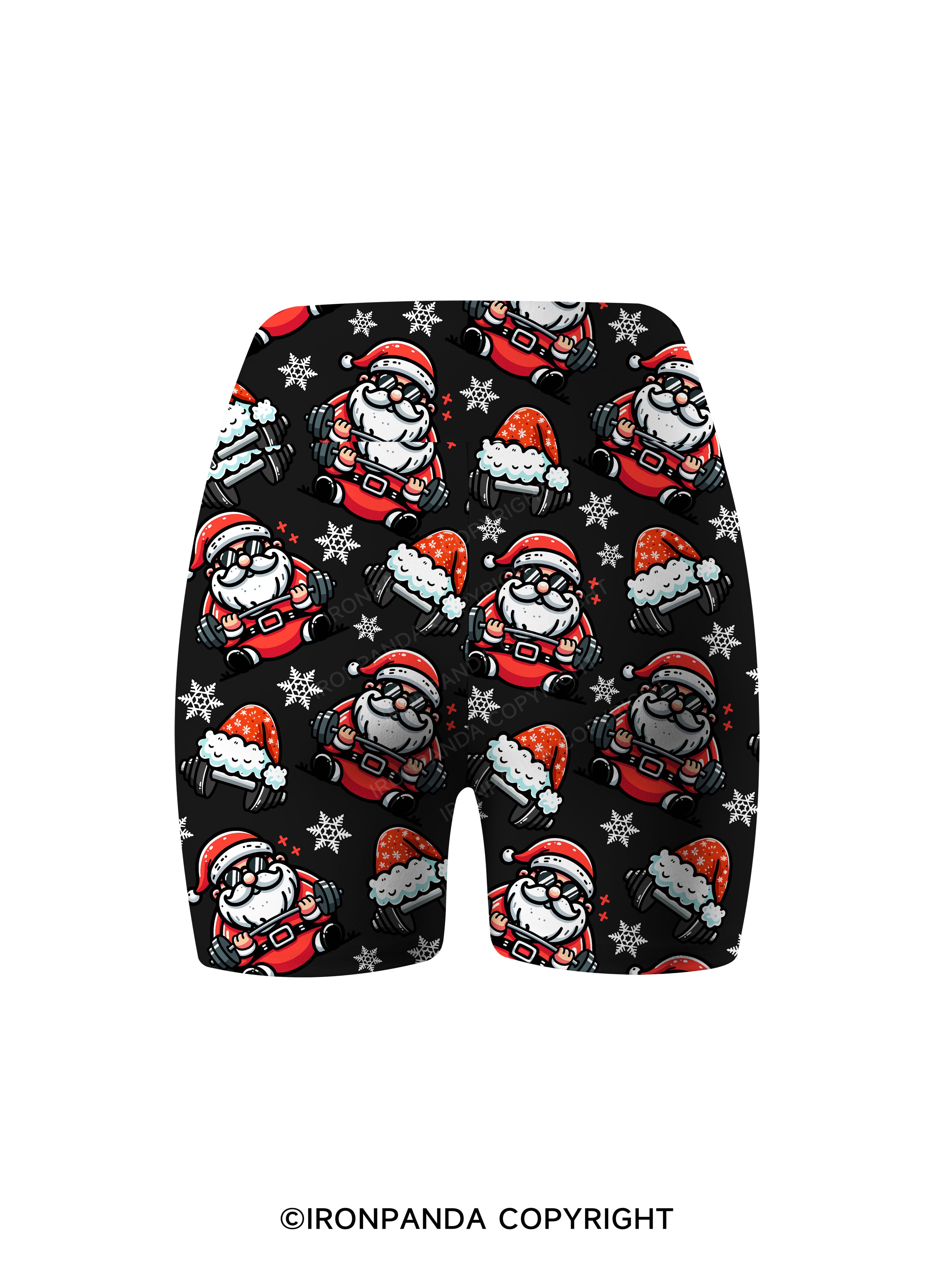 Lifting Santa Claus Printed Yoga Cycling Shorts
