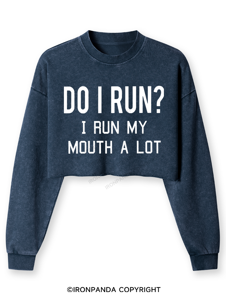 I RUN MY MOUTH Washed Long-Sleeve Crop Top