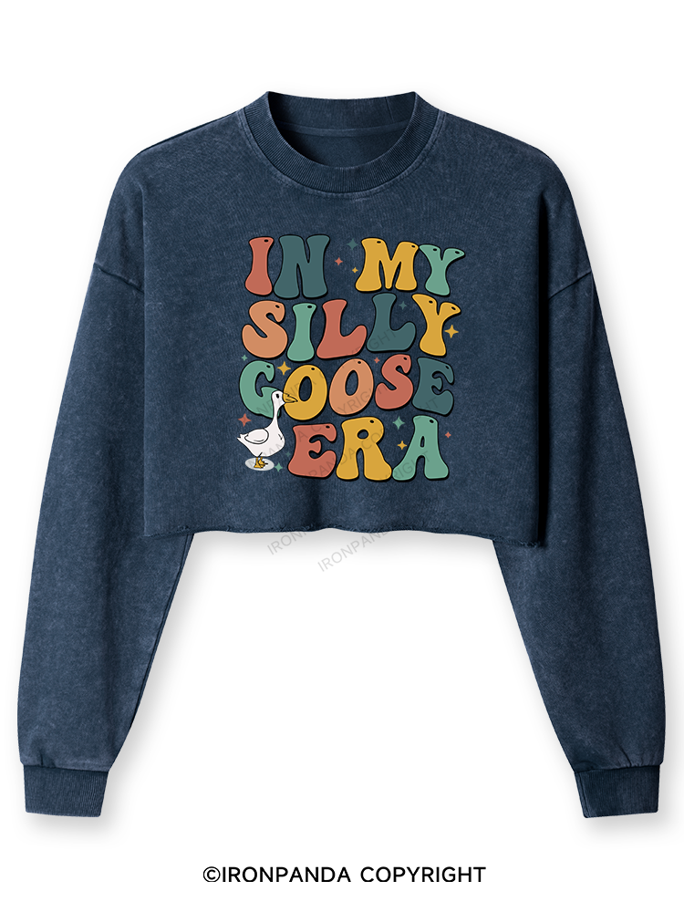 IN MY SILLY GOOSE ERA Washed Long-Sleeve Crop Top