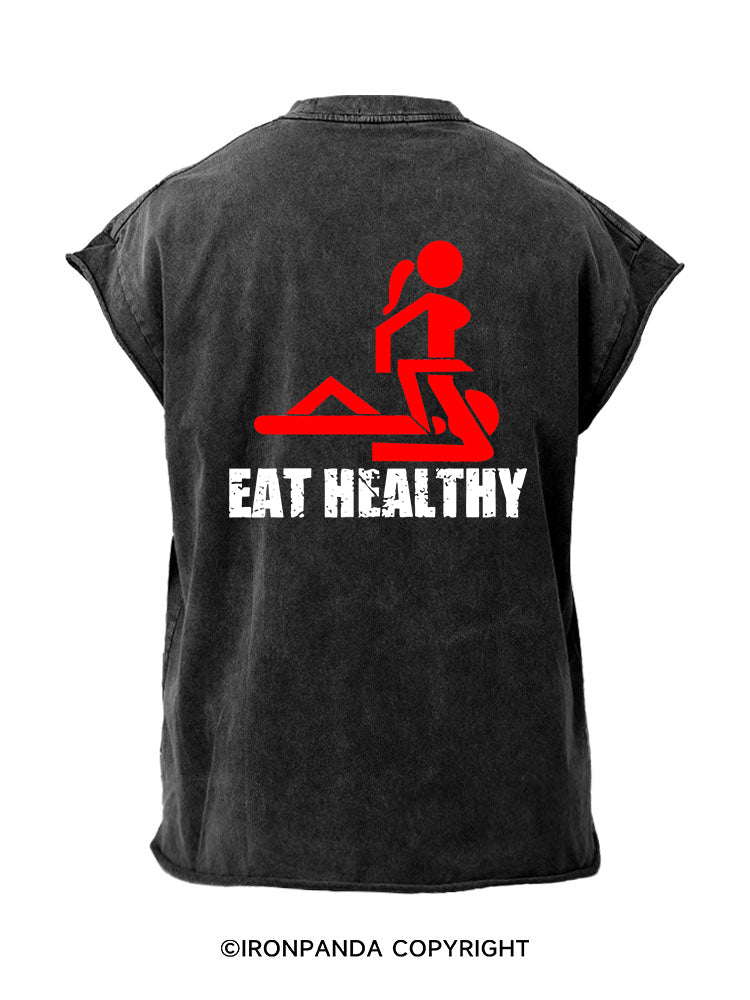Eat healthy Back Printed Cut Off Tank