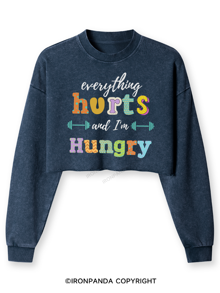 EVERYTHING HURTS AND I'M HUNGRY Washed Long-Sleeve Crop Top