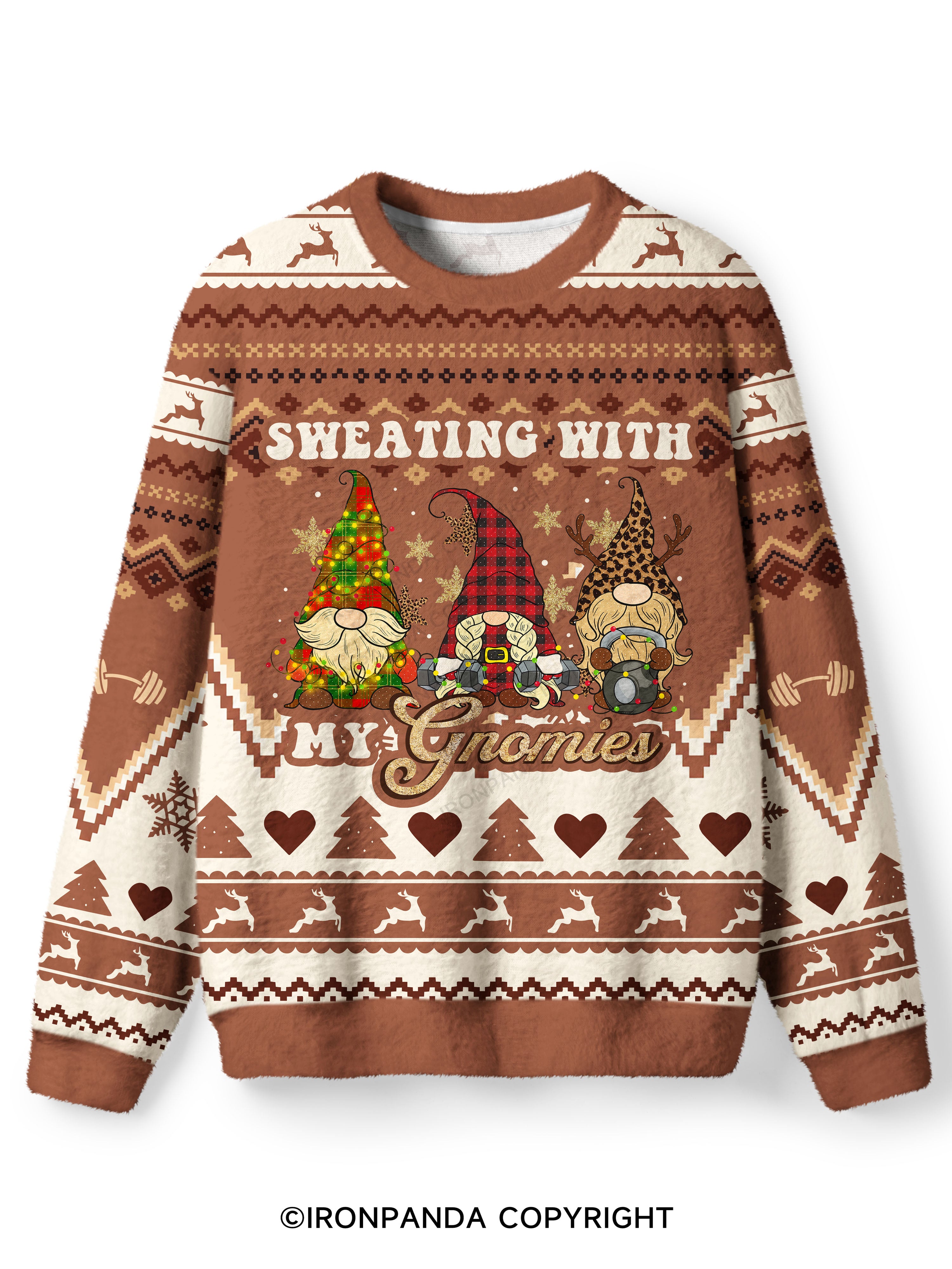 SWEATING WITN  MY GNOMIES Ugly Fuzzy Fleece Sweater