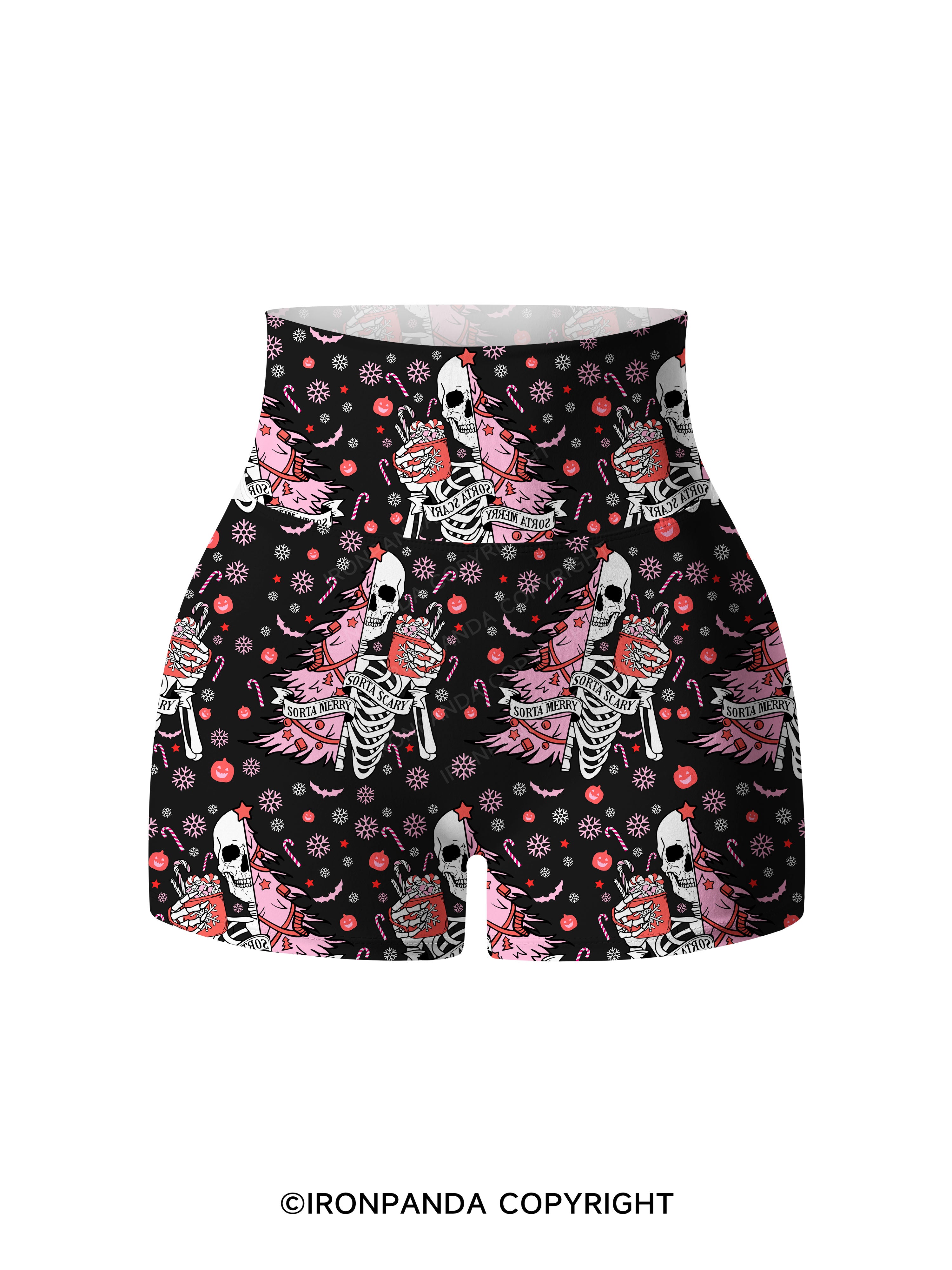 SORTA MERRY SORTA SCARY Print Printed Yoga Shorts