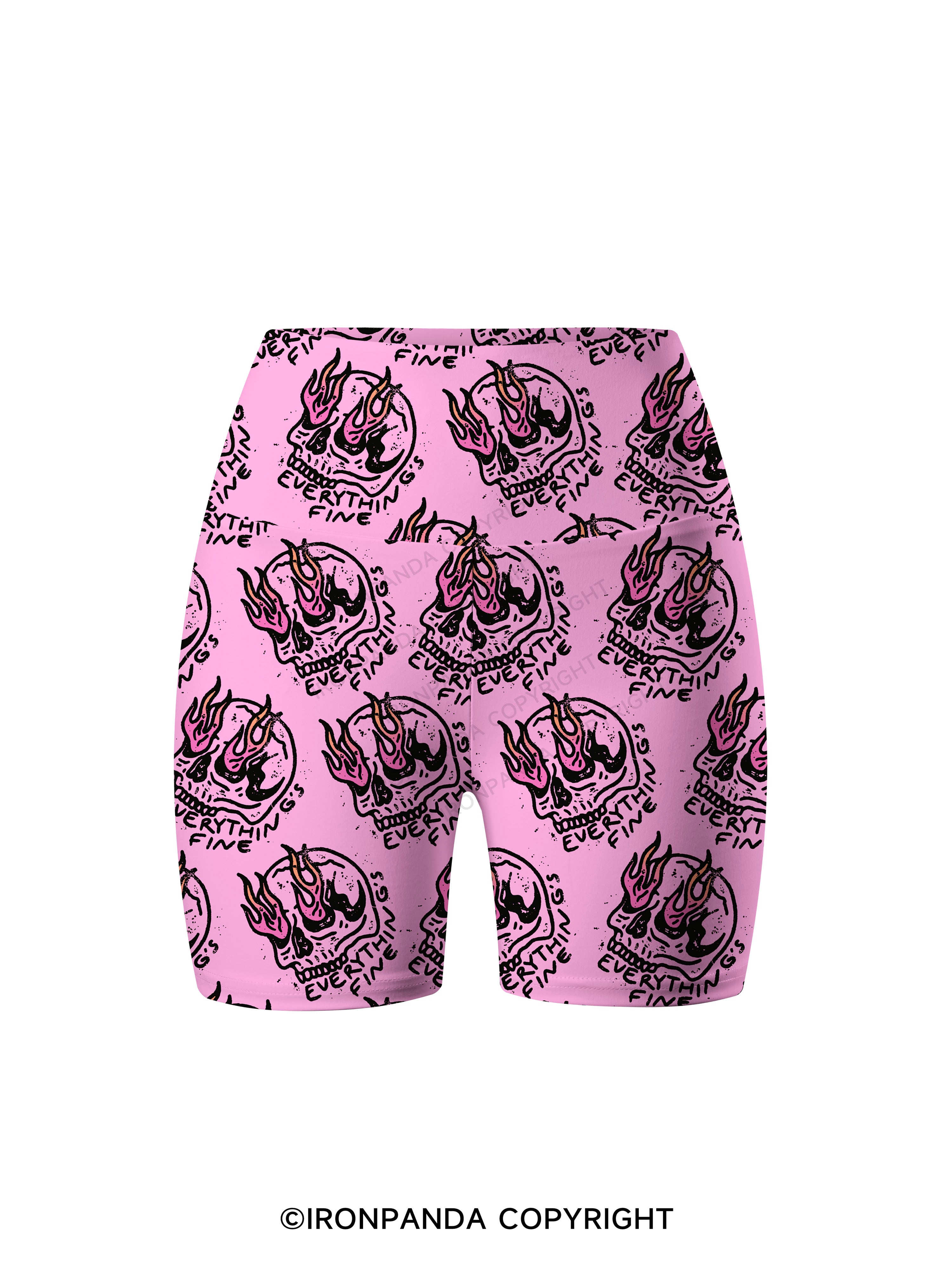 Everything is Fine Funny Skeleton Printed Yoga Cycling Shorts