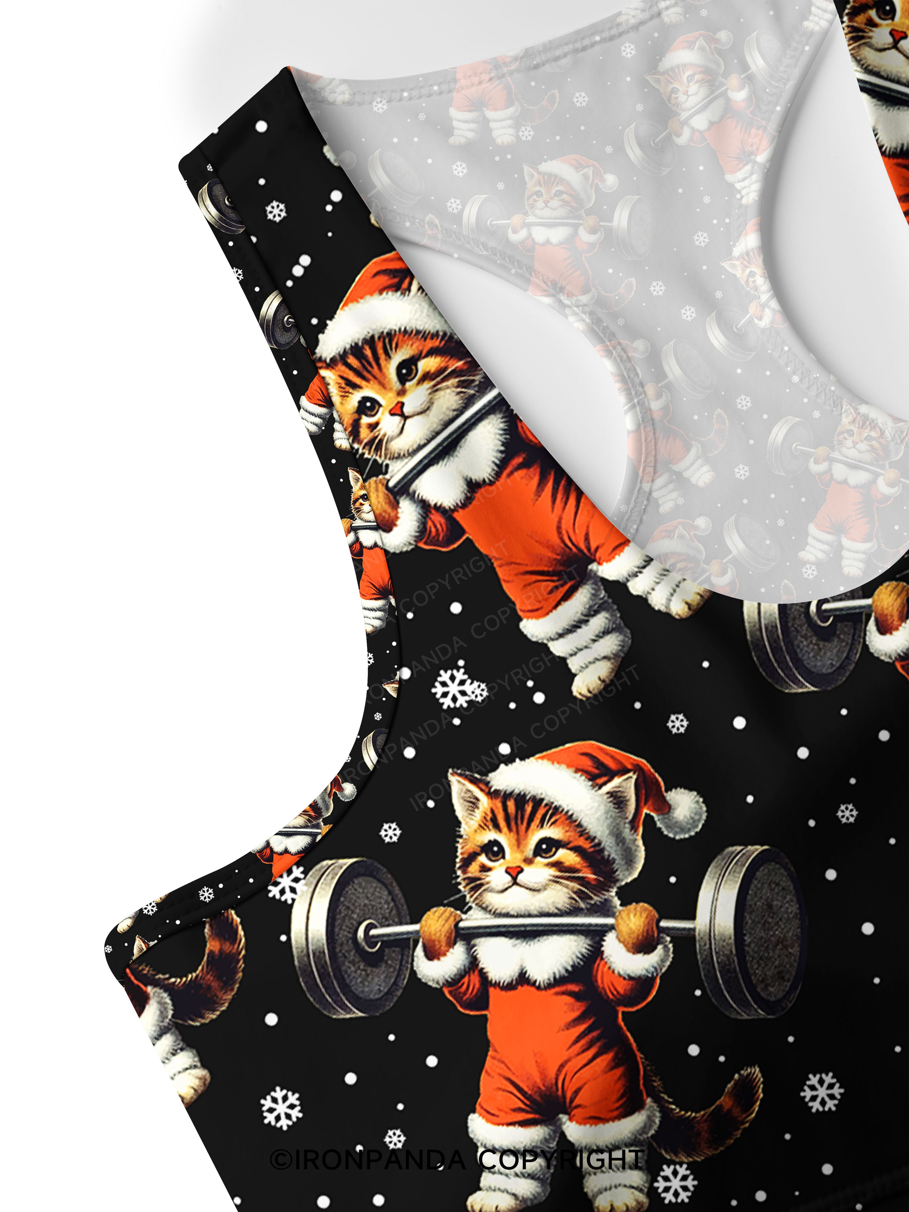 SANTA KITTEN WORKOUT Racerback Sports Bra