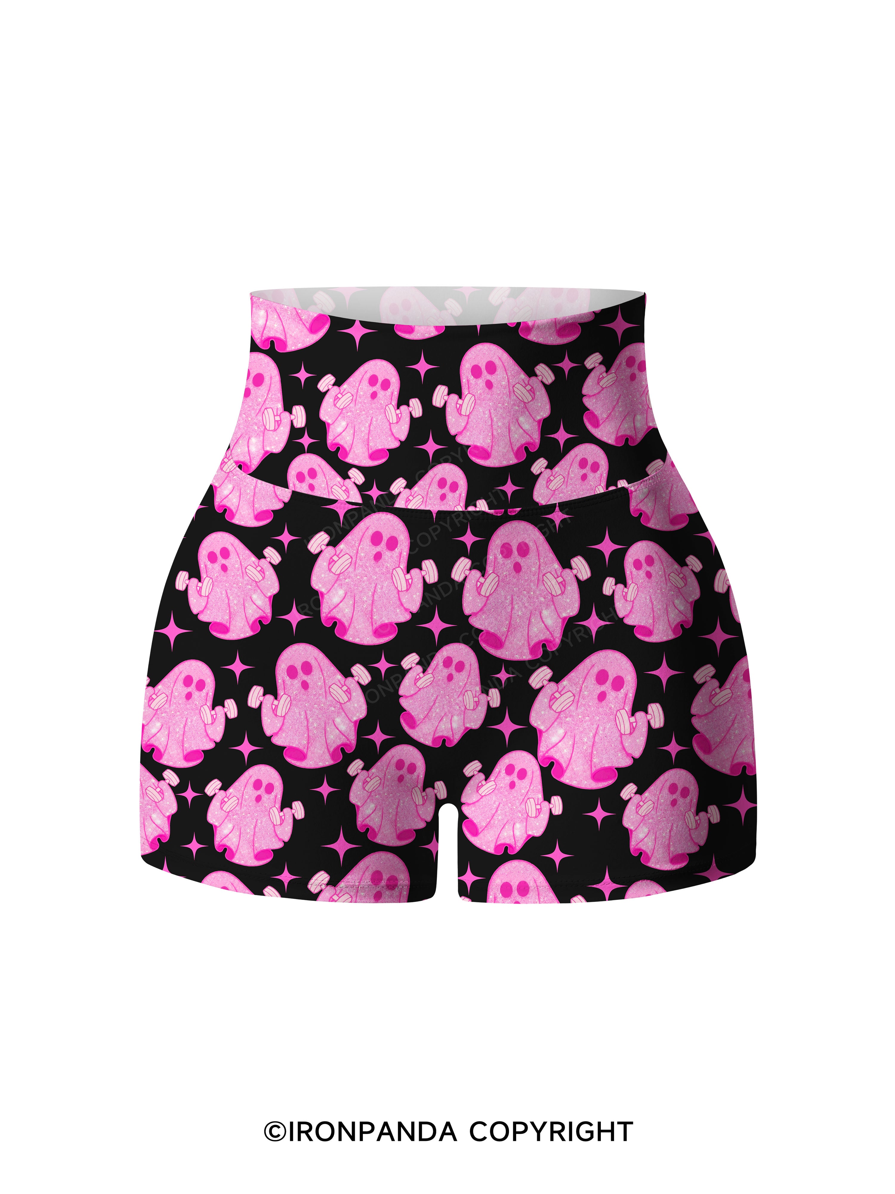 Pink Power Ghost Print Printed Yoga Shorts