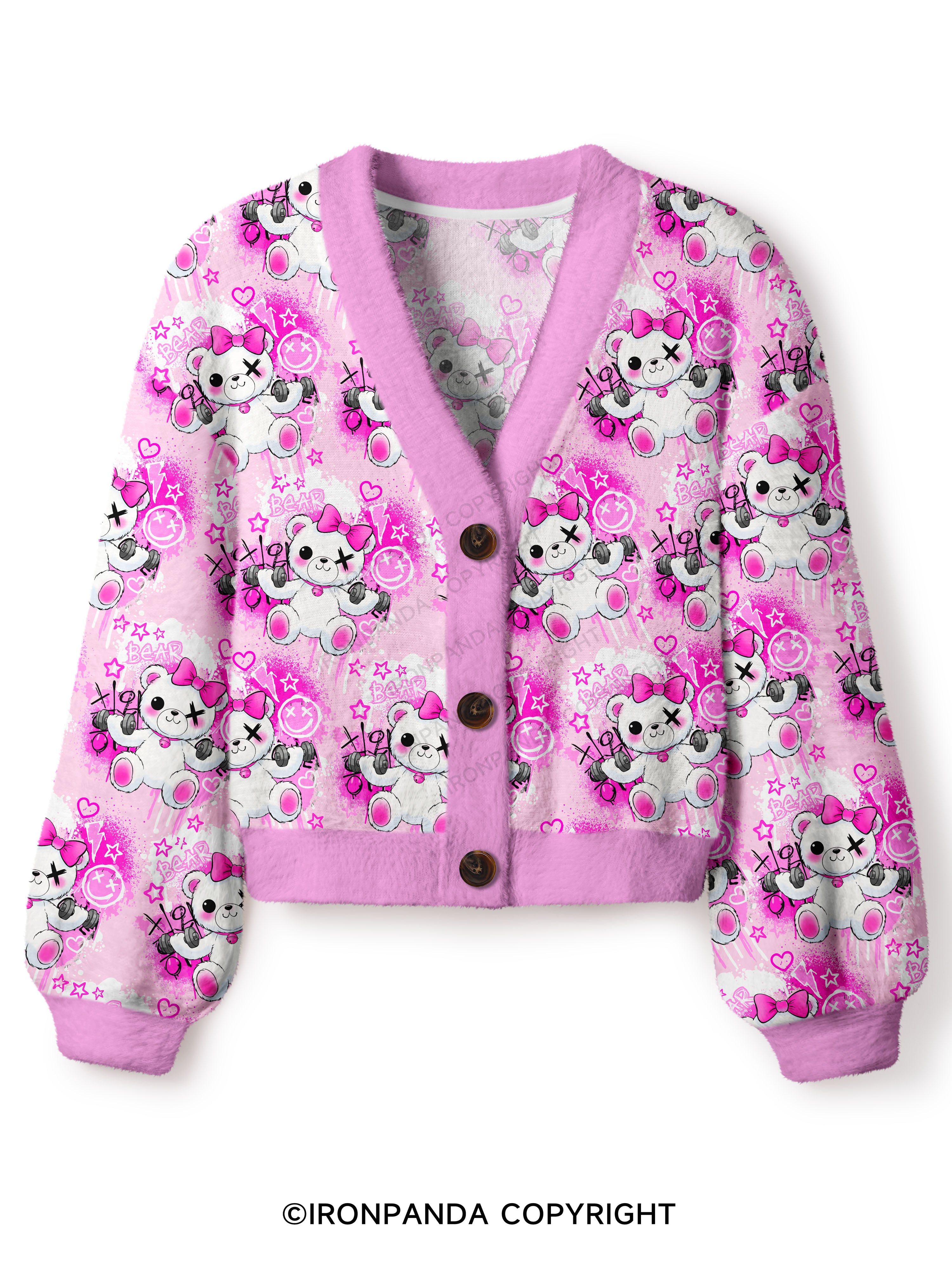 Lifting Bear Crop Ugly Cardigan Sweater