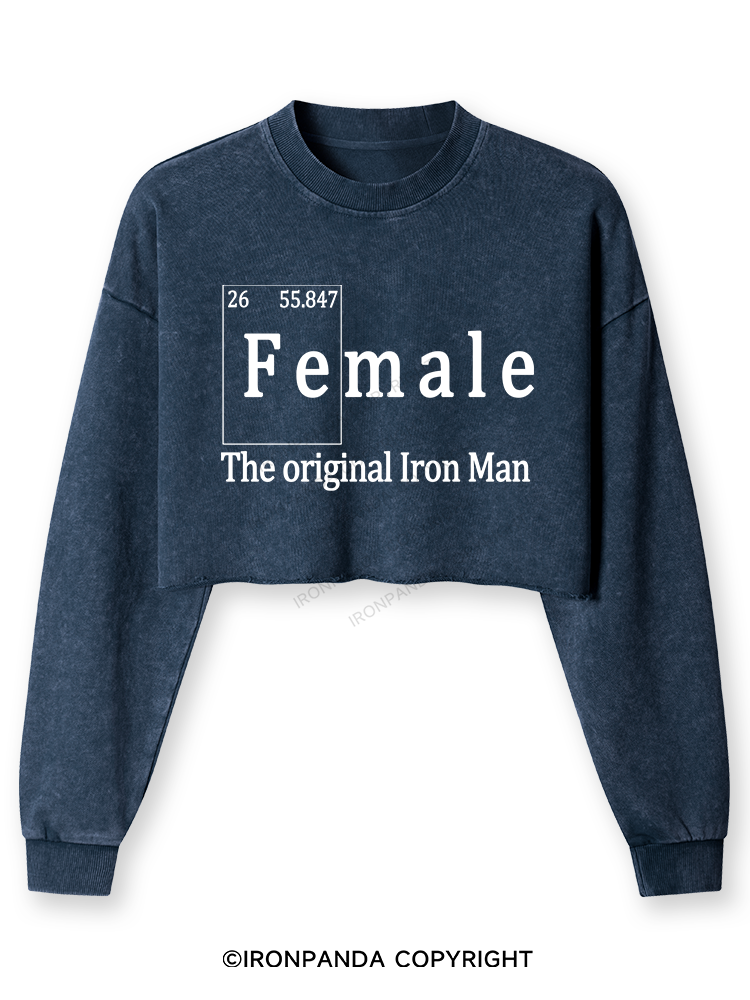 Female THE ORIGINAL IRON MAN TRI ROCKER COTTON TANK Washed Long-Sleeve Crop Top