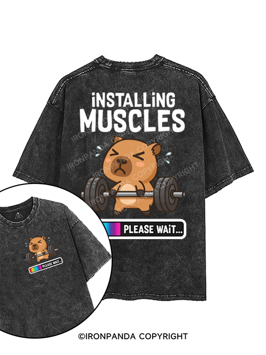 installing muscles please wait printed Gym Shirt