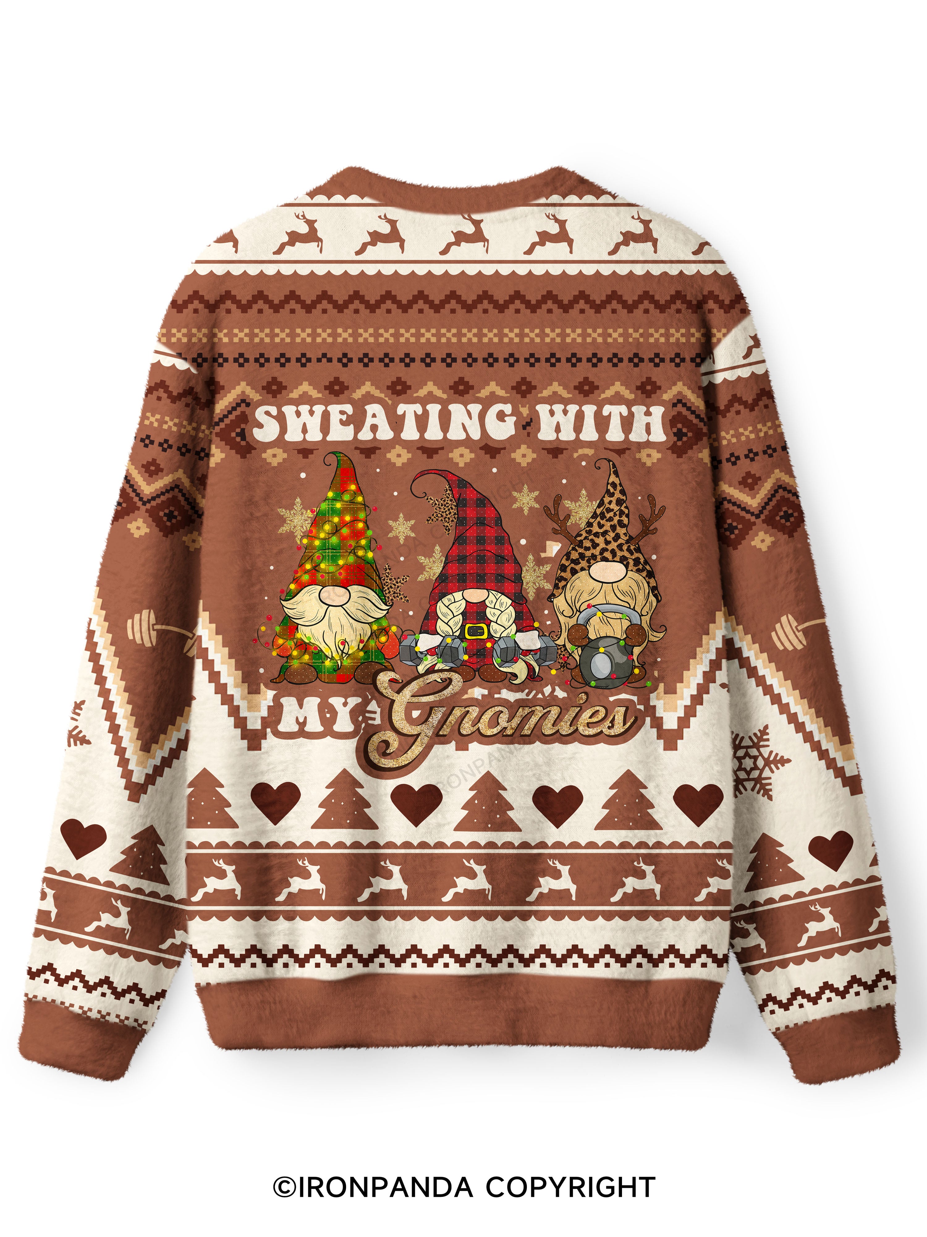 SWEATING WITN  MY GNOMIES Ugly Fuzzy Fleece Sweater