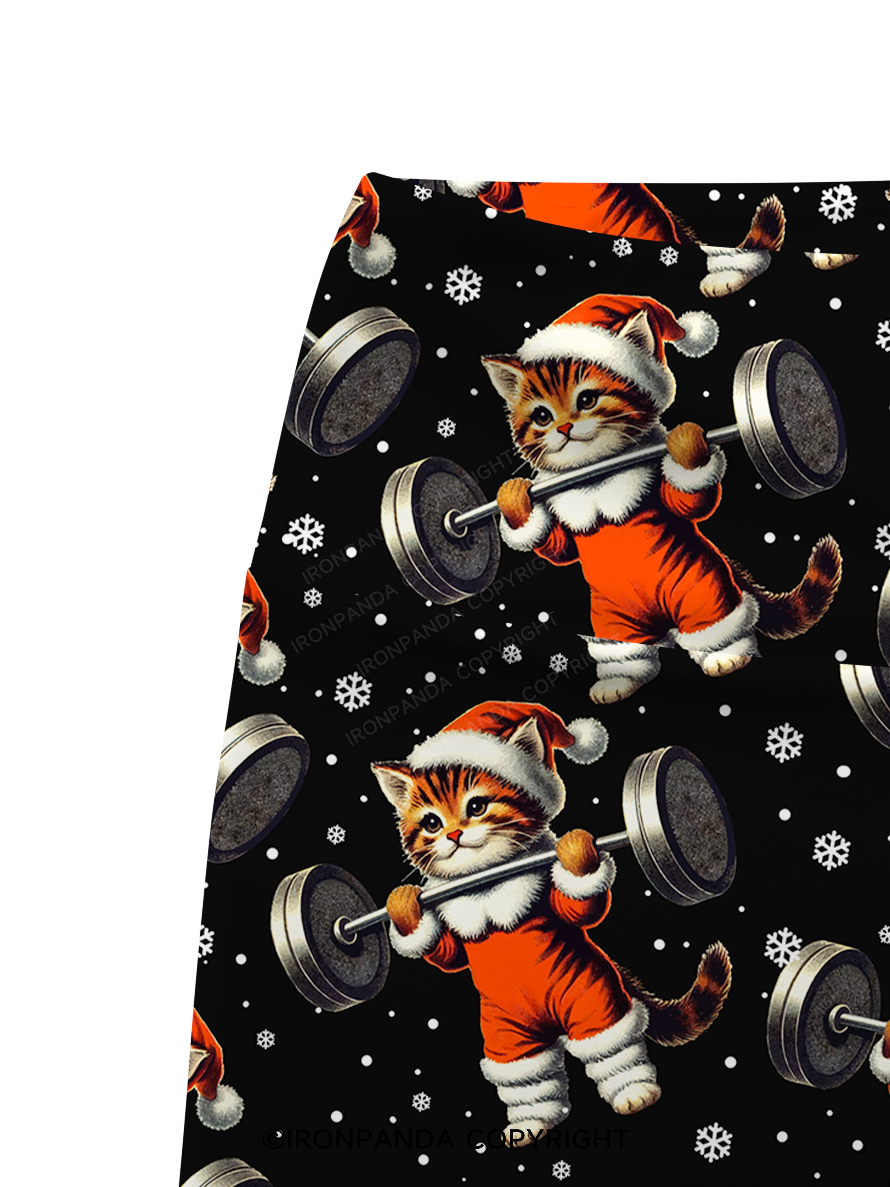 SANTA KITTEN WORKOUT Printed Yoga Cycling Shorts