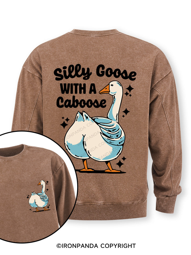 Silly Goose With A Caboose Double-Sided Printed Washed Sweatshirt