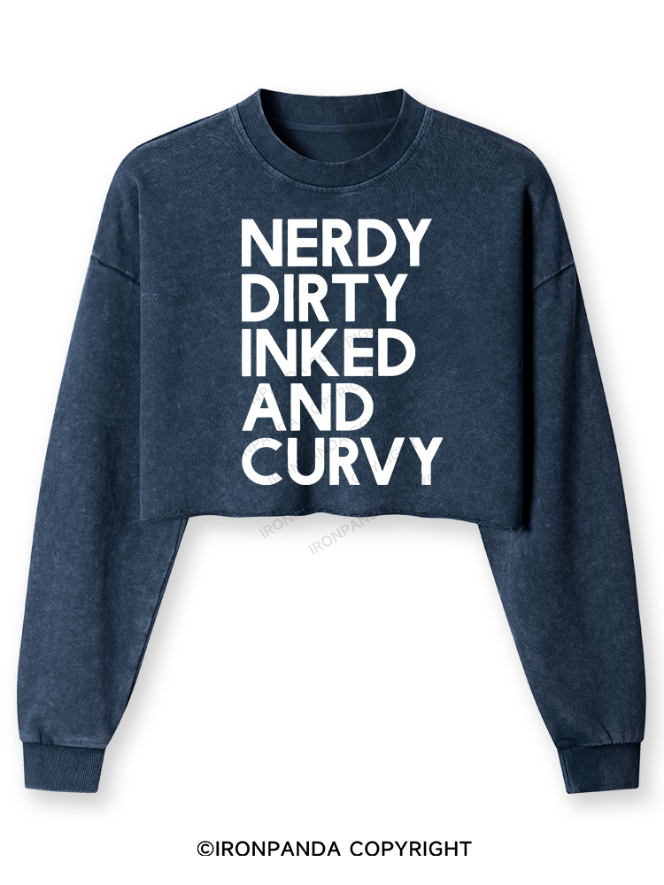 NERDY, DIRTY, INKED AND CURVY Washed Long-Sleeve Crop Top