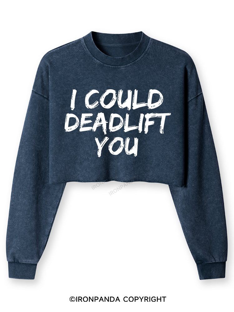 I COULD DEADLIFT Washed Long-Sleeve Crop Top