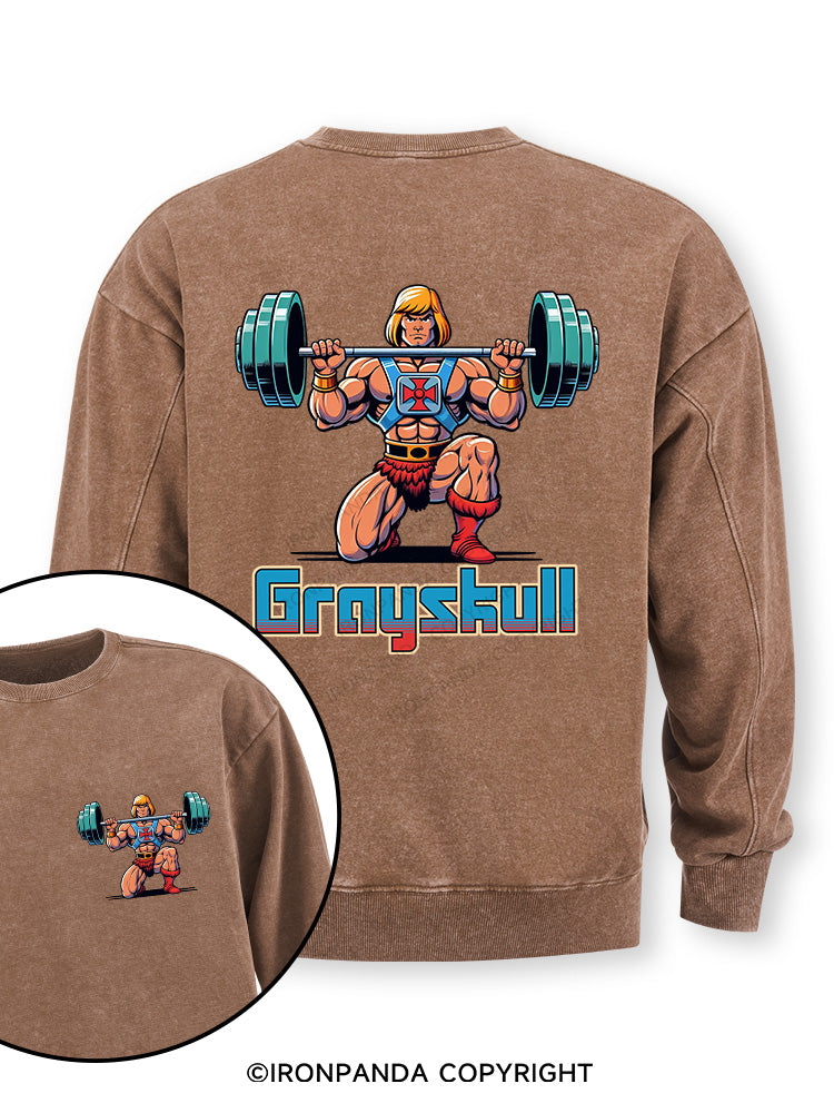 grayskull he man weightliting Double-Sided Printed Washed Sweatshirt