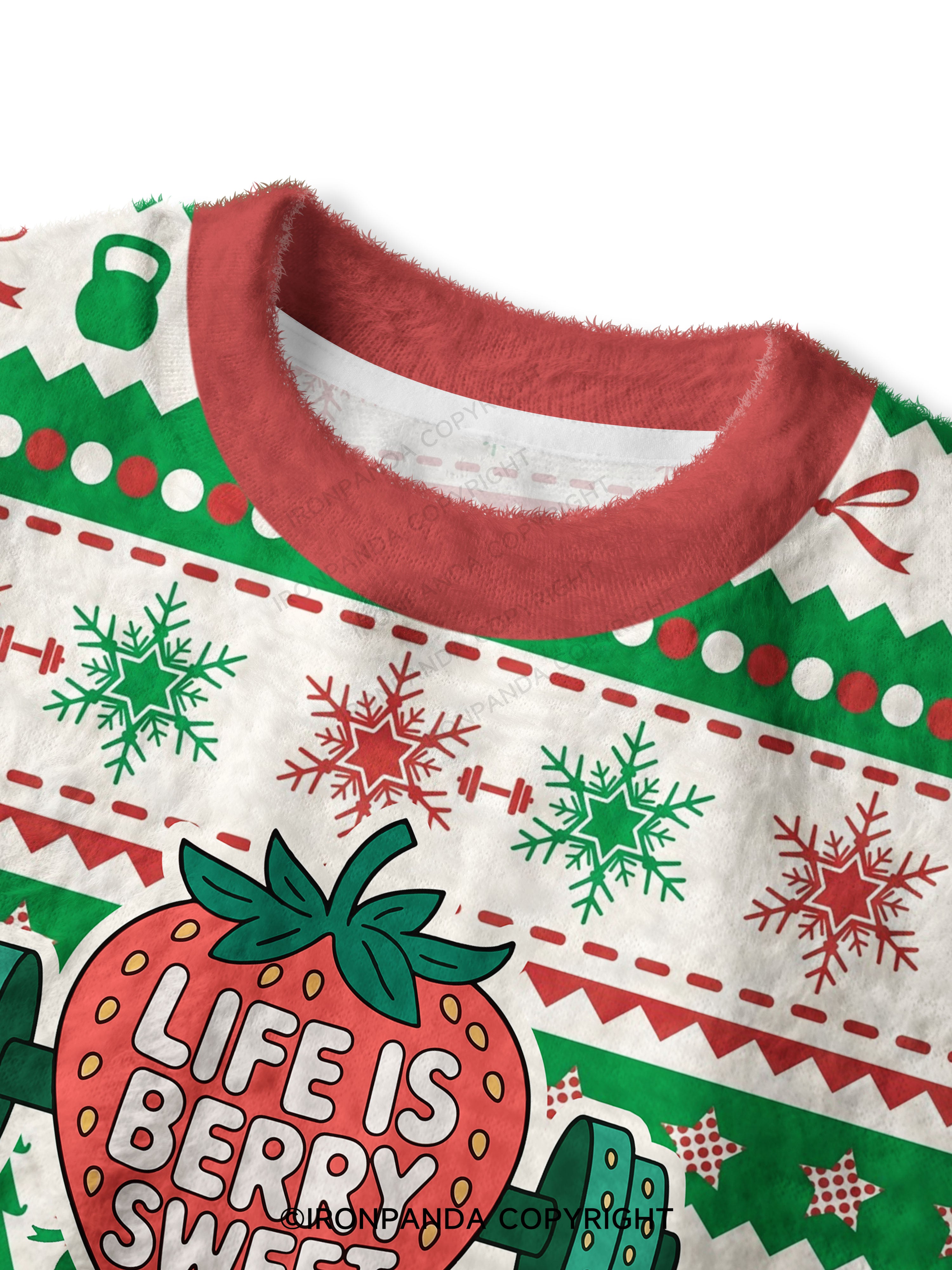 LIFE IS BERRY STRONG STRAWBERRY Fuzzy Fleece Crop Sweater