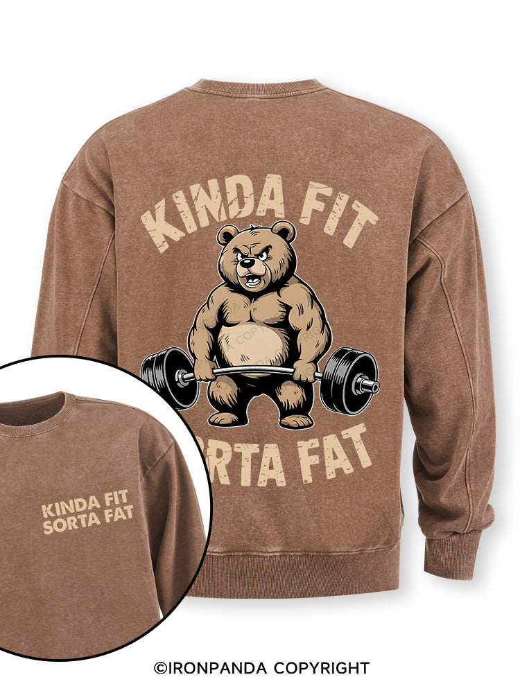 KINDA FIT SORTA FAT BEAR WEIGHTLIFTING Double-Sided Printed Washed Sweatshirt