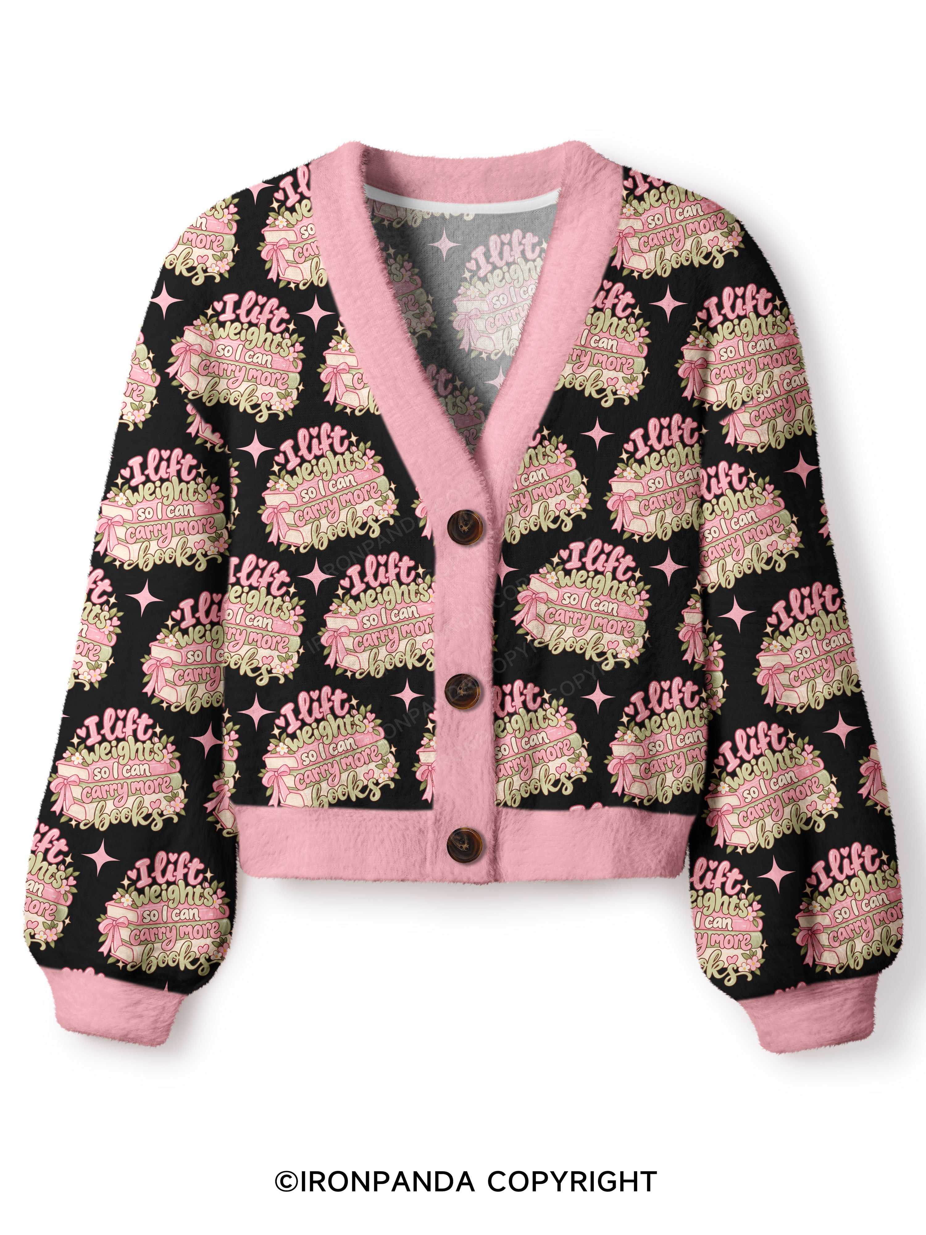 I Lift Weights So I Can Carry More Books Crop Ugly Cardigan Sweater