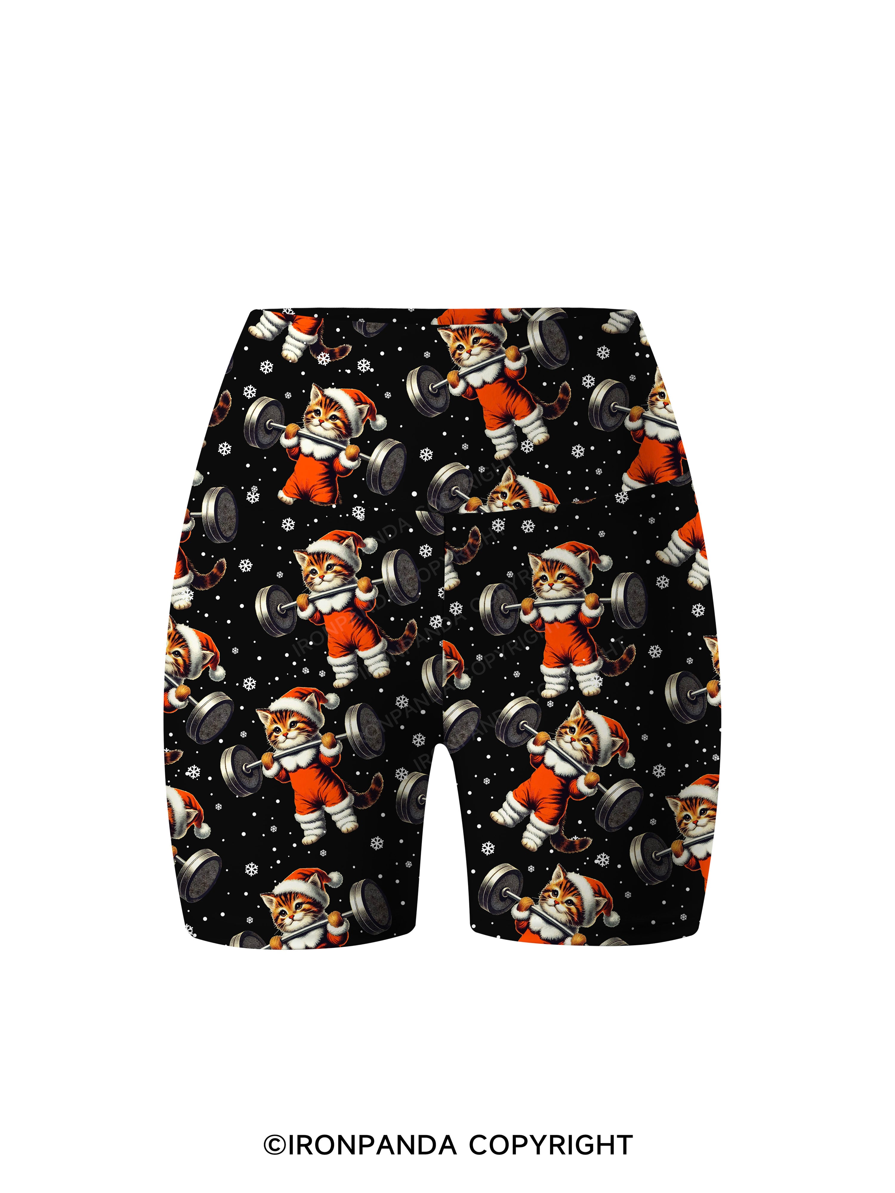 SANTA KITTEN WORKOUT Printed Yoga Cycling Shorts