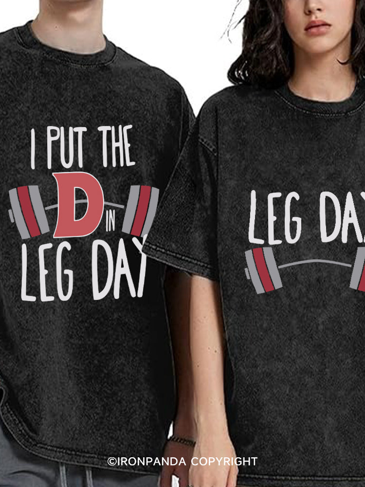 leg day Washed Matching Couple Gym Shirt