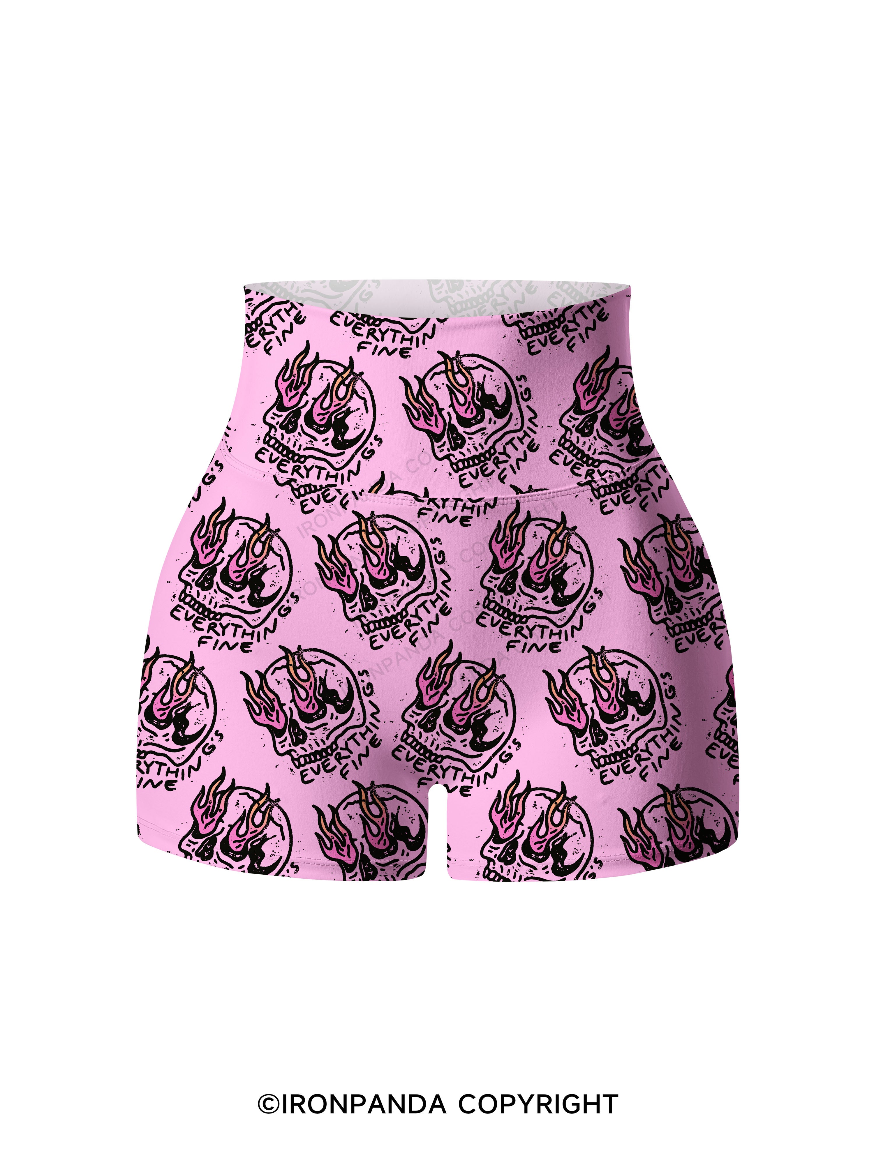 Everything is Fine Funny Skeleton Printed Yoga Shorts