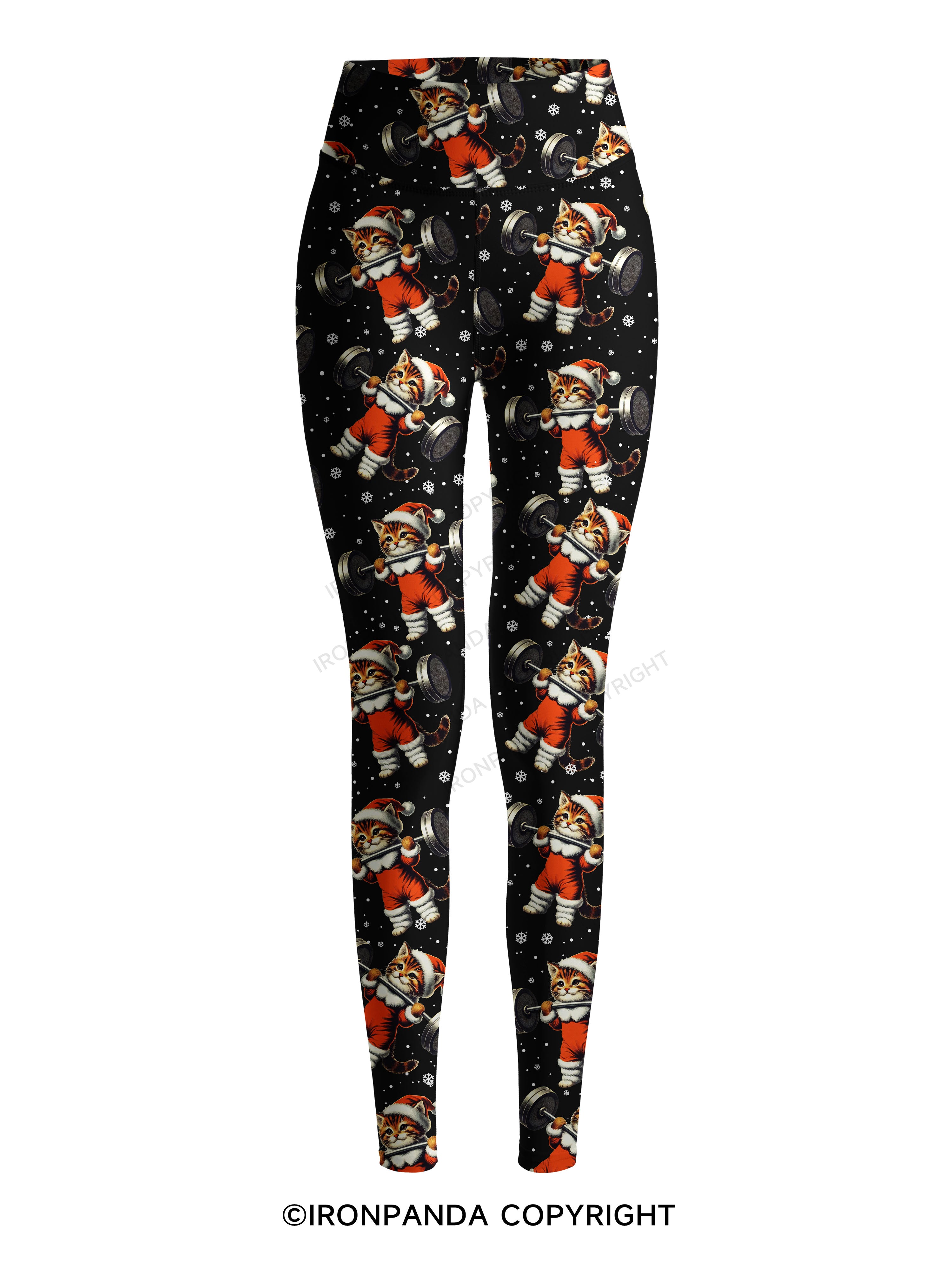 SANTA KITTEN WORKOUT Printed Yoga Pants