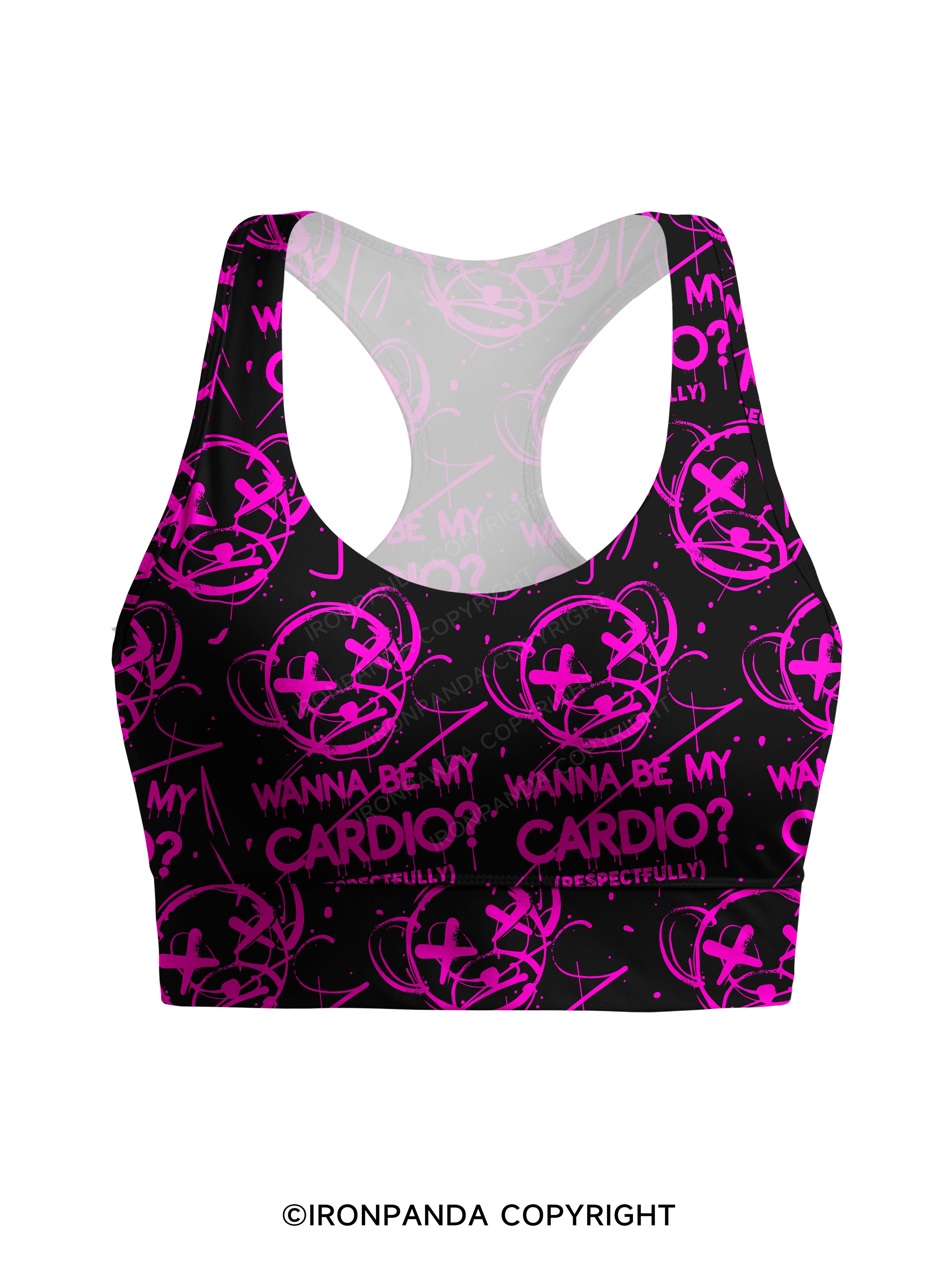 WANNA BE MY CARDIO FUNNY Racerback Sports Bra