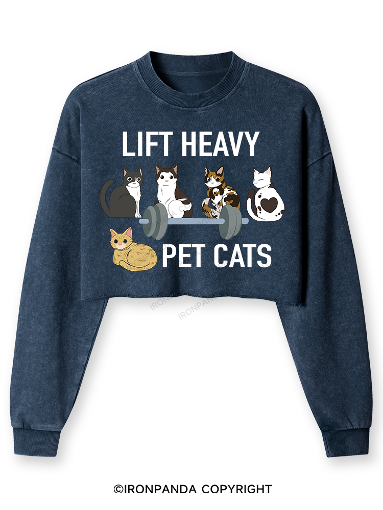LIFT HEAVY PET CATS Washed Long-Sleeve Crop Top