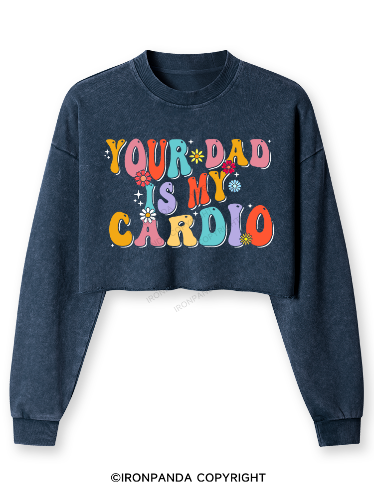 Your Dad Is My Cardio Washed Long-Sleeve Crop Top